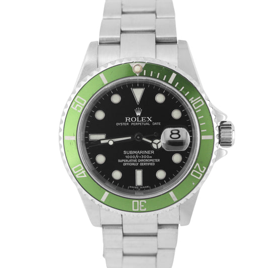 Rolex Submariner Date KERMIT Stainless Steel GREEN Black 40mm 16610 LV Watch