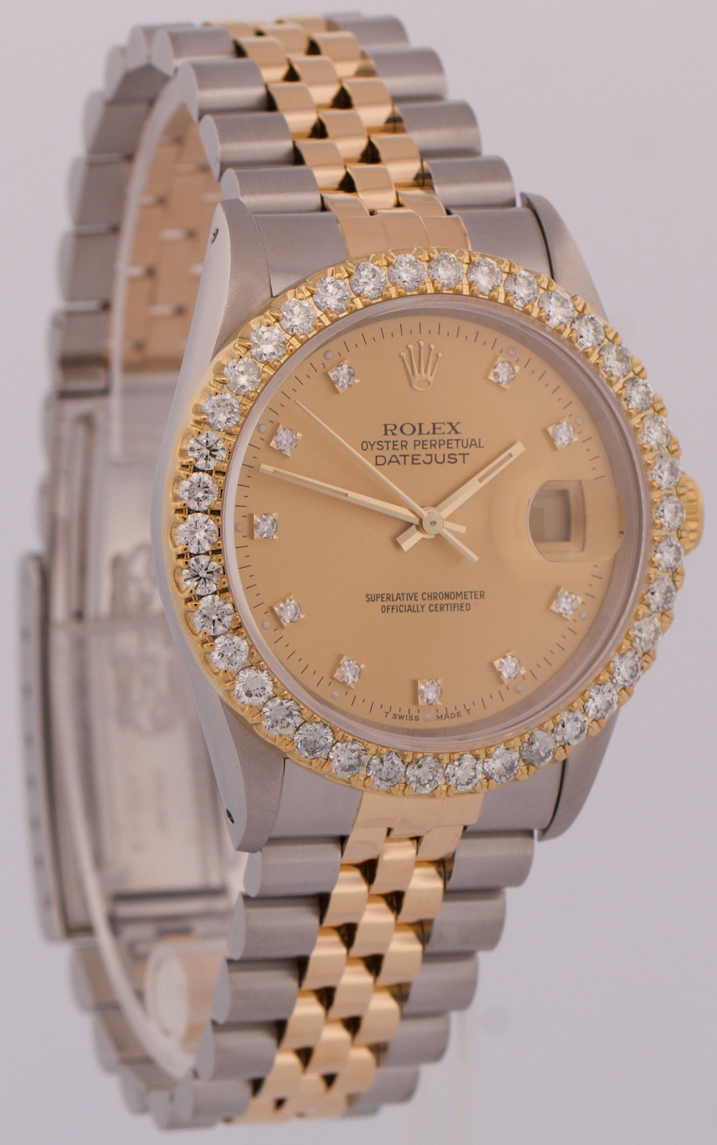Rolex DateJust 36mm CHAMPAGNE DIAMOND 18K Yellow Gold Steel JUBILEE Watch 16233
