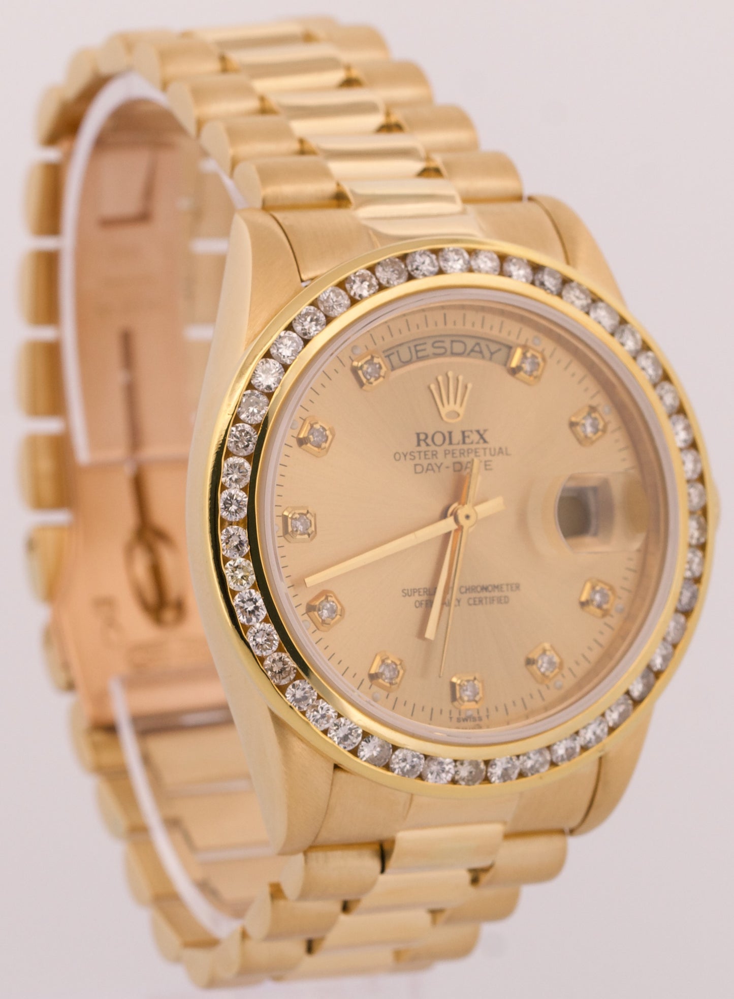 VINTAGE Rolex Day-Date President CHAMPAGNE DIAMOND 36mm 18K Yellow Gold 18038