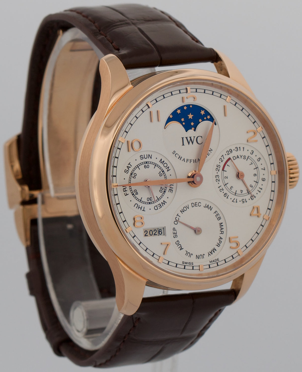 IWC Portugieser Perpetual Calendar IW502306 White 18K Rose Gold 44mm Watch