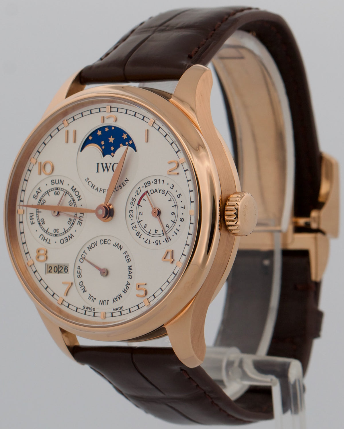 IWC Portugieser Perpetual Calendar IW502306 White 18K Rose Gold 44mm Watch