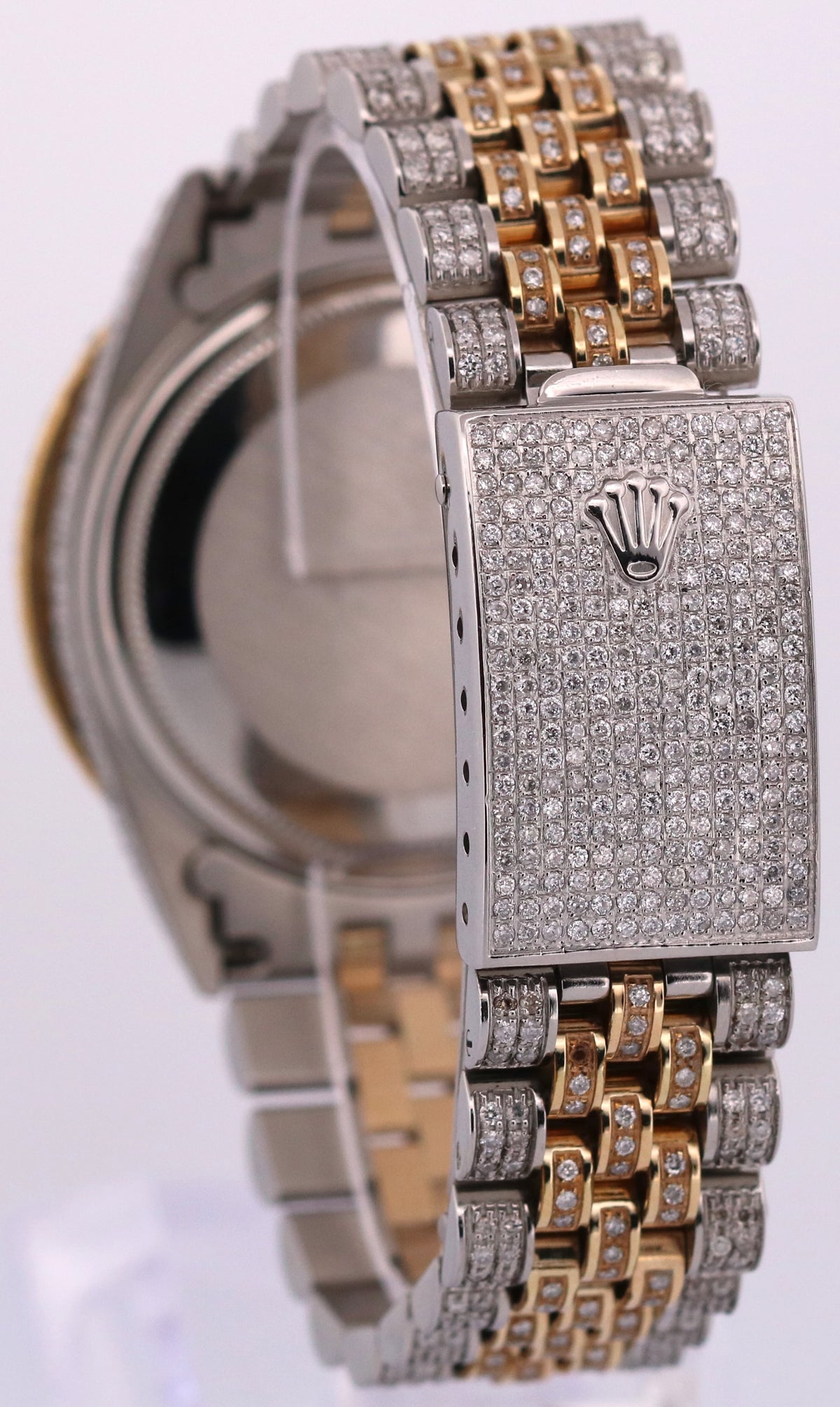 1987 Rolex DateJust 16013 Pave Roman Diamond 36mm 18K Gold Steel Jubilee Watch