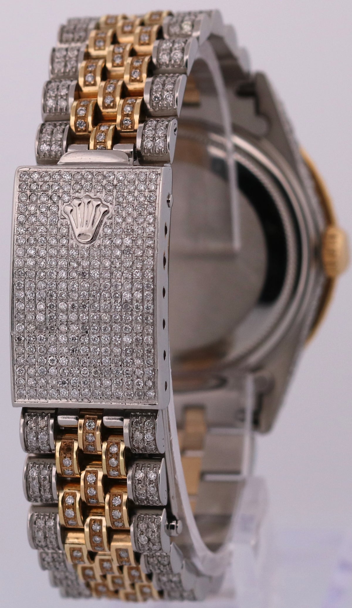 1987 Rolex DateJust 16013 Pave Roman Diamond 36mm 18K Gold Steel Jubilee Watch