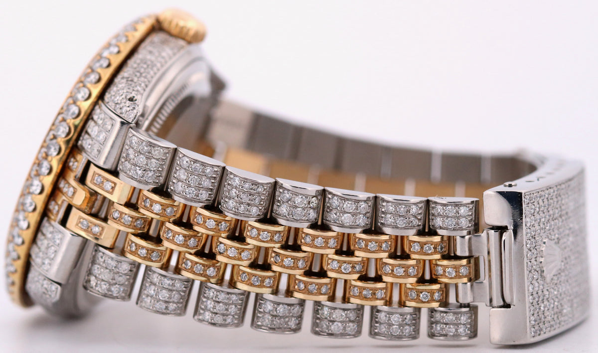 1987 Rolex DateJust 16013 Pave Roman Diamond 36mm 18K Gold Steel Jubilee Watch