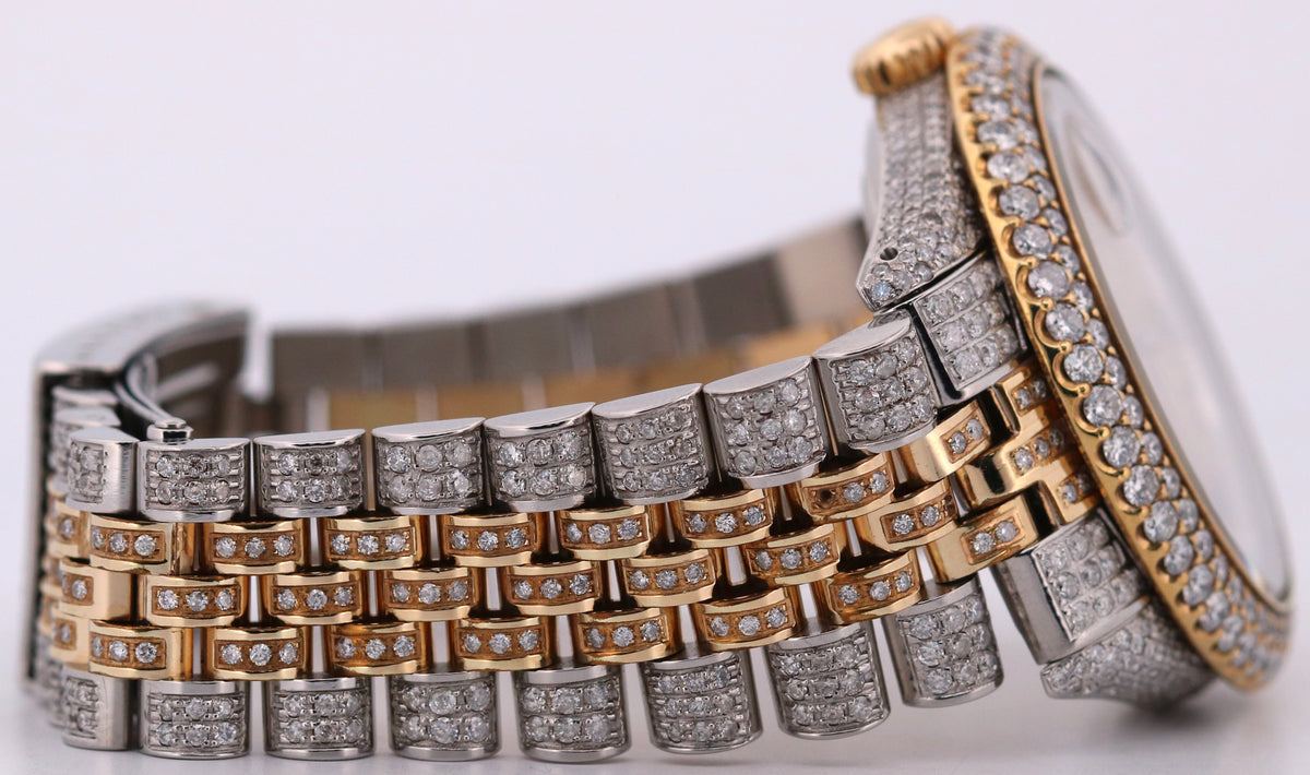 1987 Rolex DateJust 16013 Pave Roman Diamond 36mm 18K Gold Steel Jubilee Watch