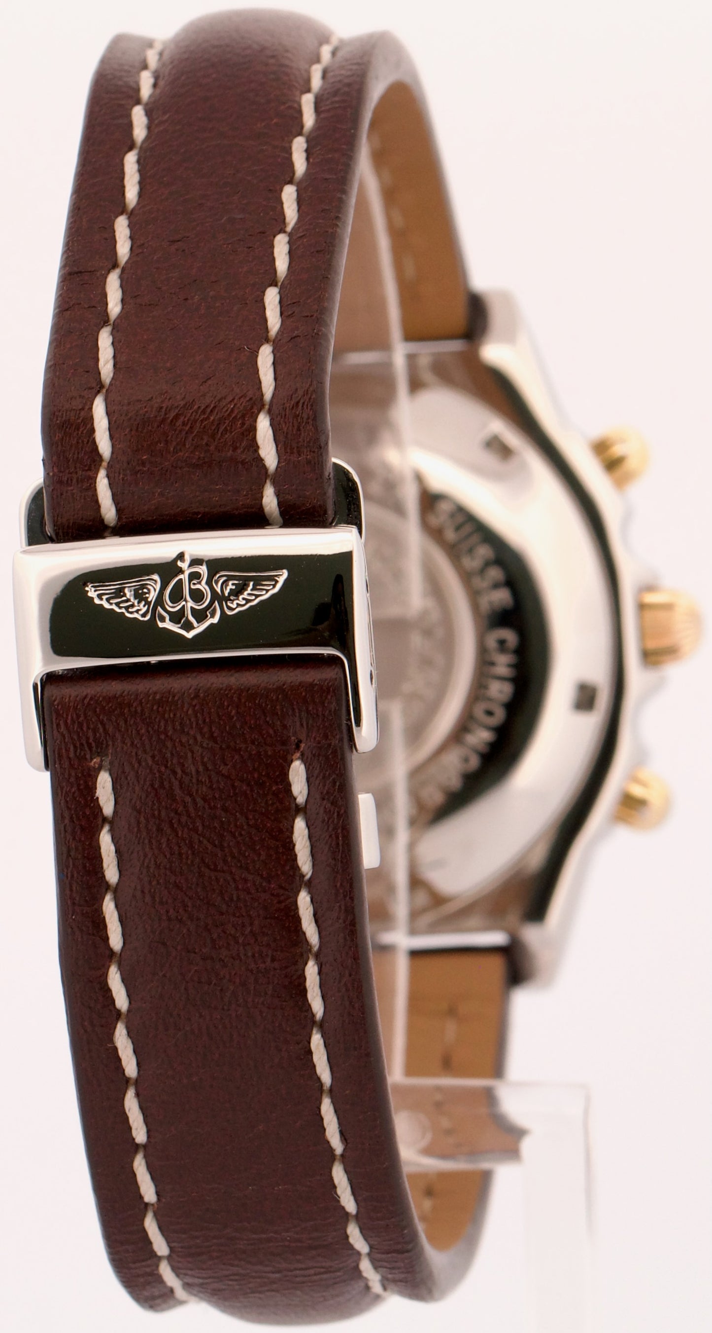Breitling Chronomat BURGUNDY Red Two-Tone Gold Steel Leather 39mm B130501 Watch