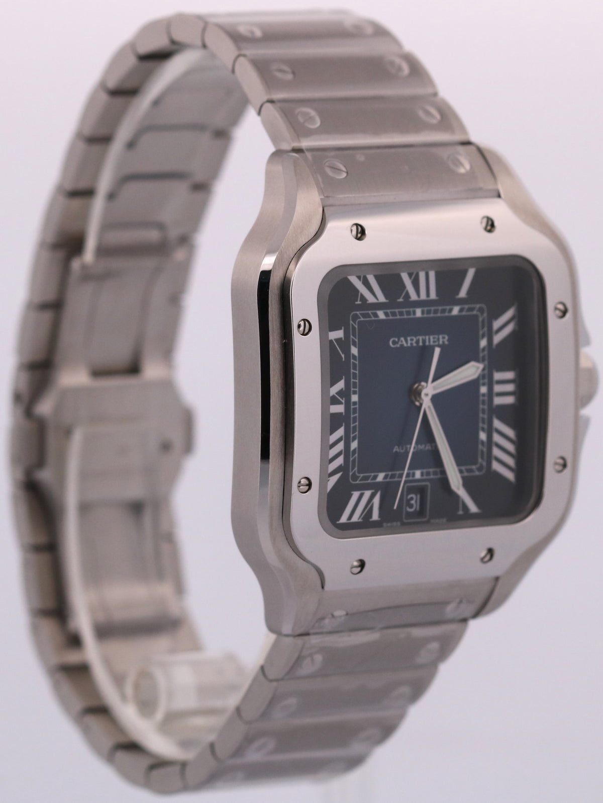 Unworn 2021 Cartier Santos 4072 WSSA0030 39.8mm Blue Roman Steel Box Papers