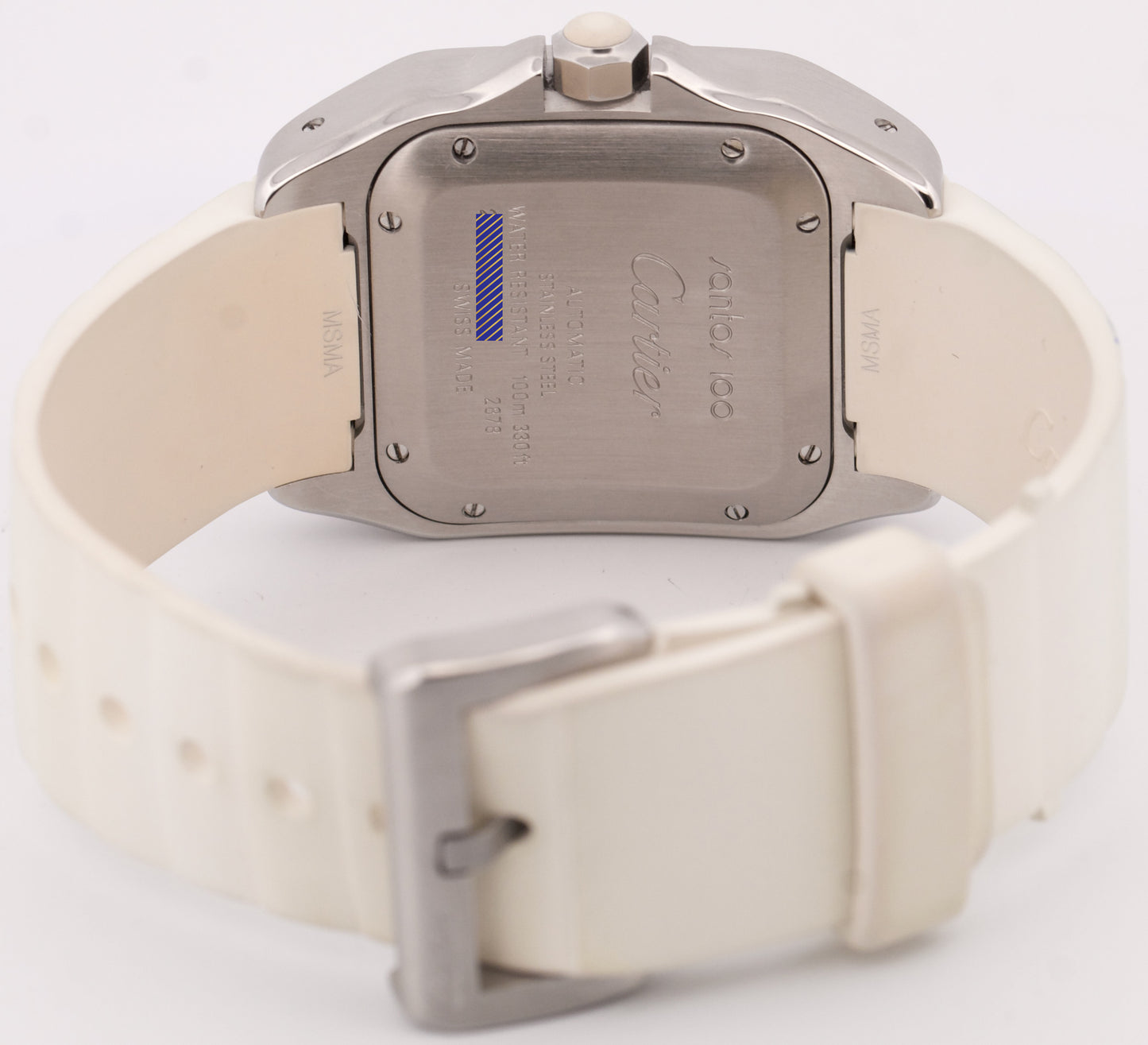 Cartier Santos 100 33mm IVORY Stainless Steel WHITE Rubber 2878 W20122U2 BOX