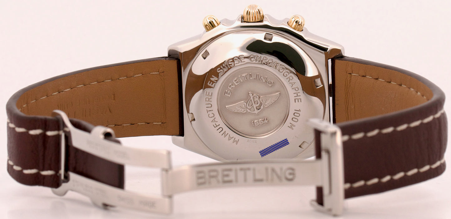 Breitling Chronomat BURGUNDY Red Two-Tone Gold Steel Leather 39mm B130501 Watch