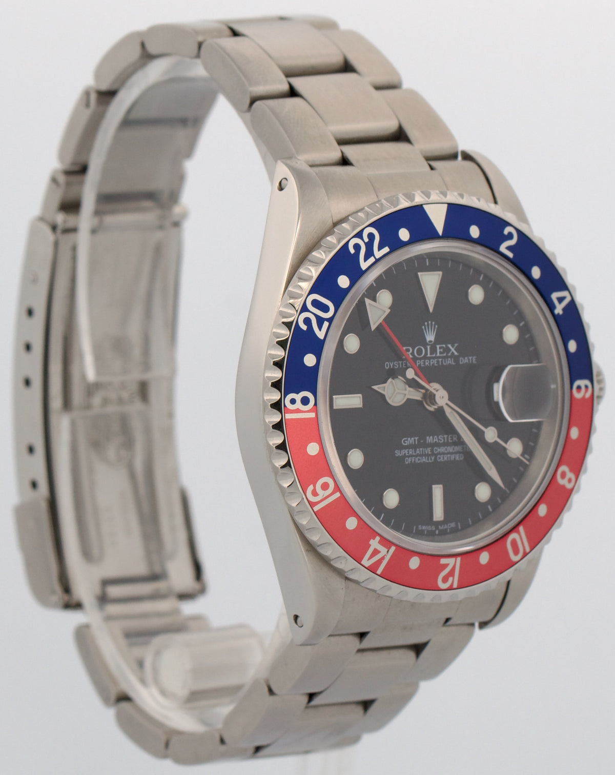 1996 Rolex GMT-Master II 16710 Pepsi Red Blue RSC Steel 40mm Watch Box Papers