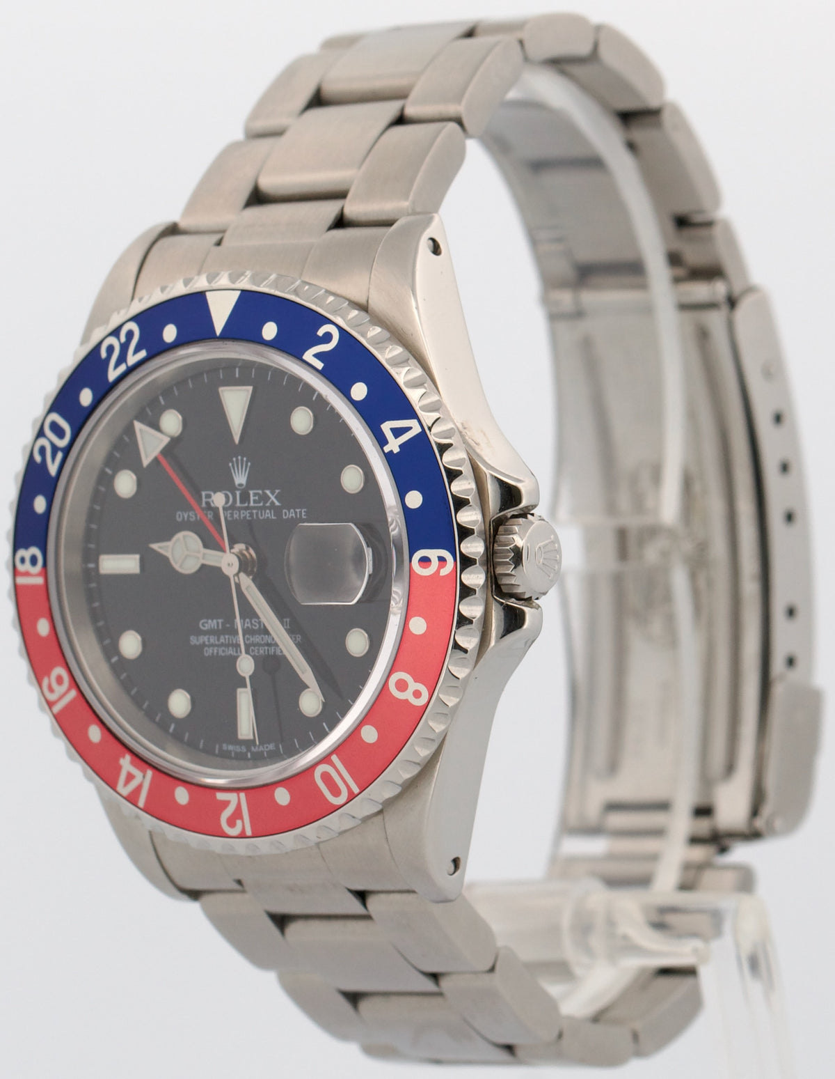 1996 Rolex GMT-Master II 16710 Pepsi Red Blue RSC Steel 40mm Watch Box Papers