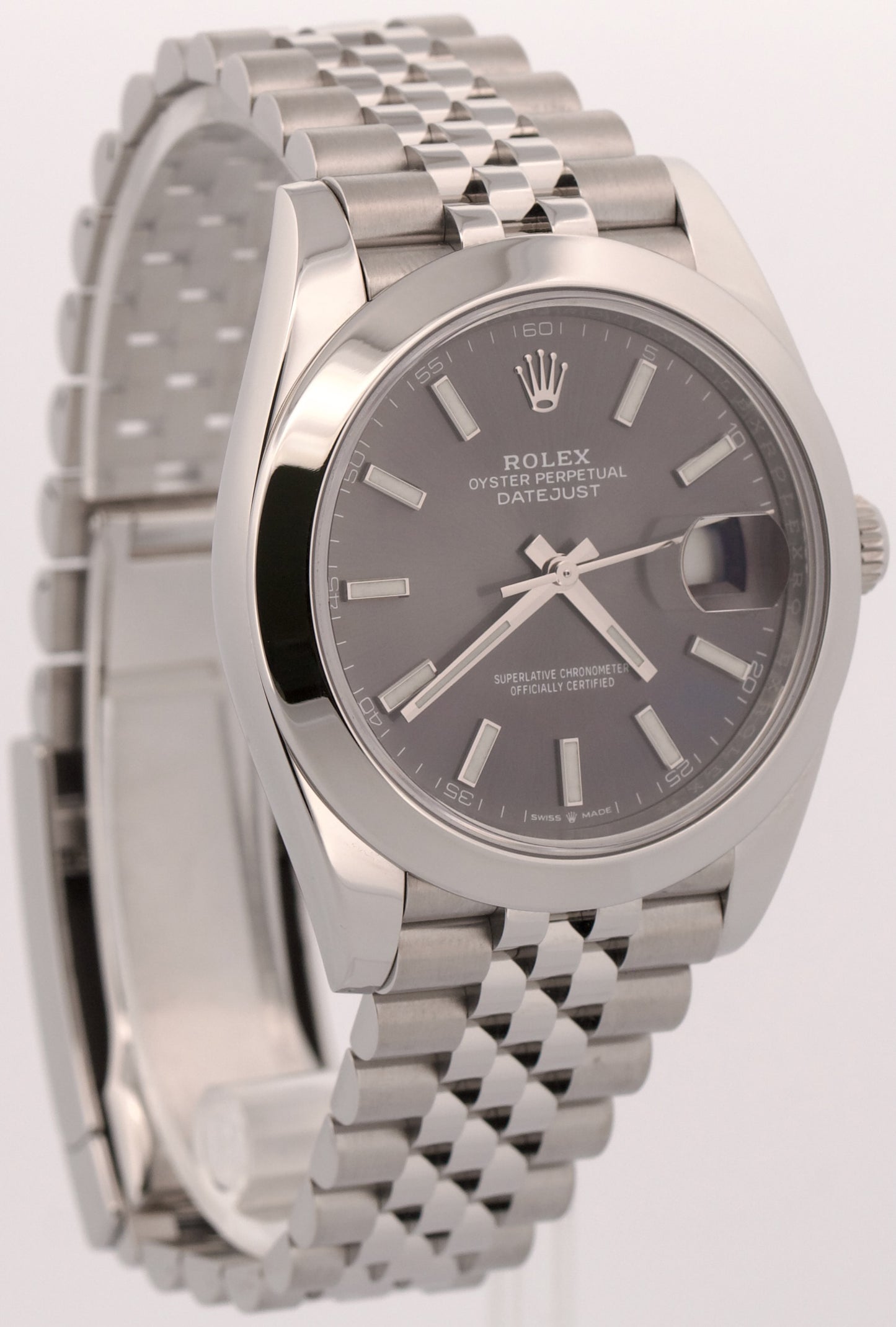 2022 PAPERS Rolex DateJust RHODIUM Stainless Steel 41mm JUBILEE Watch 126300 BOX