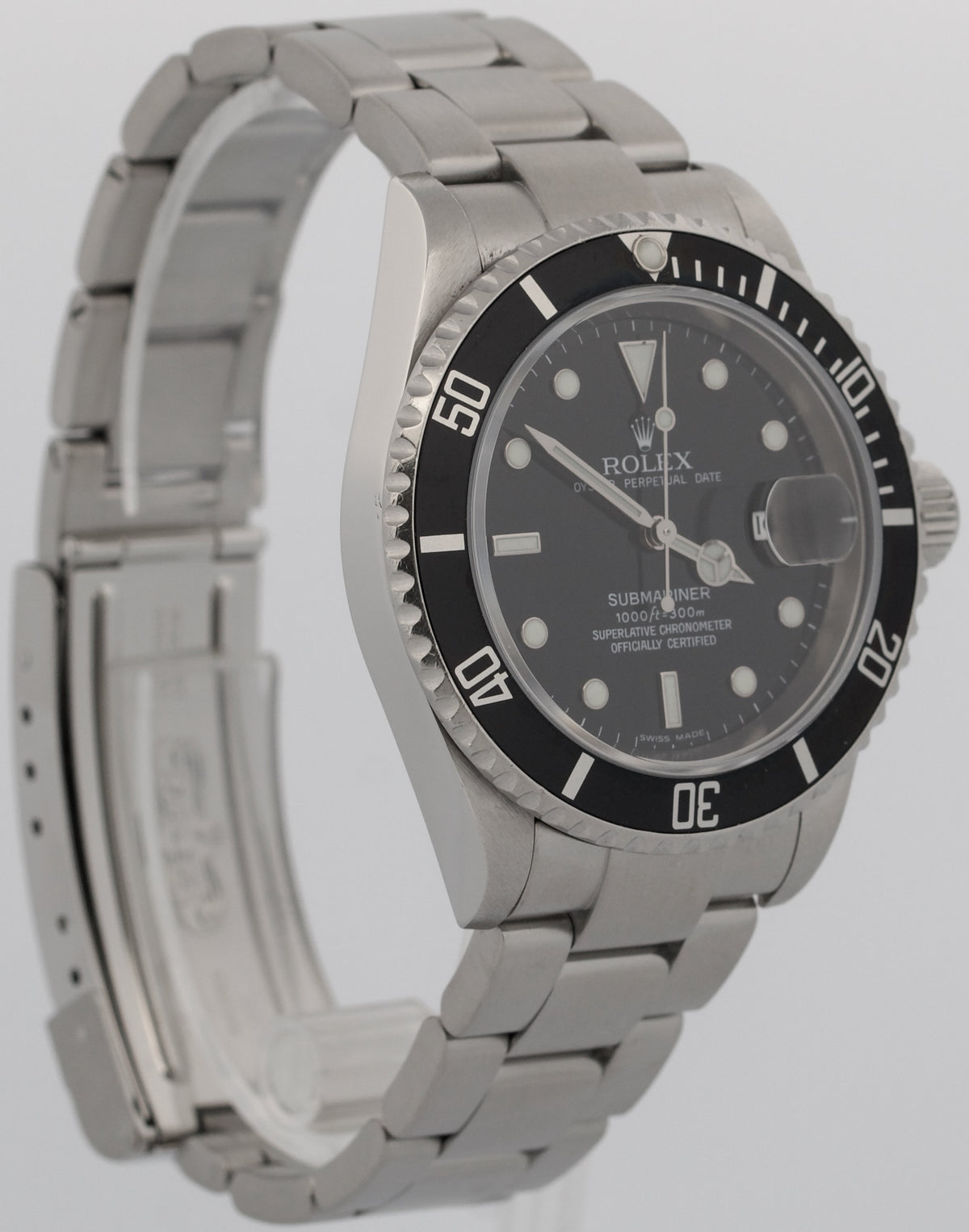 Rolex Submariner Date 16610 Black No-Holes Stainless Steel 40mm Oyster Watch