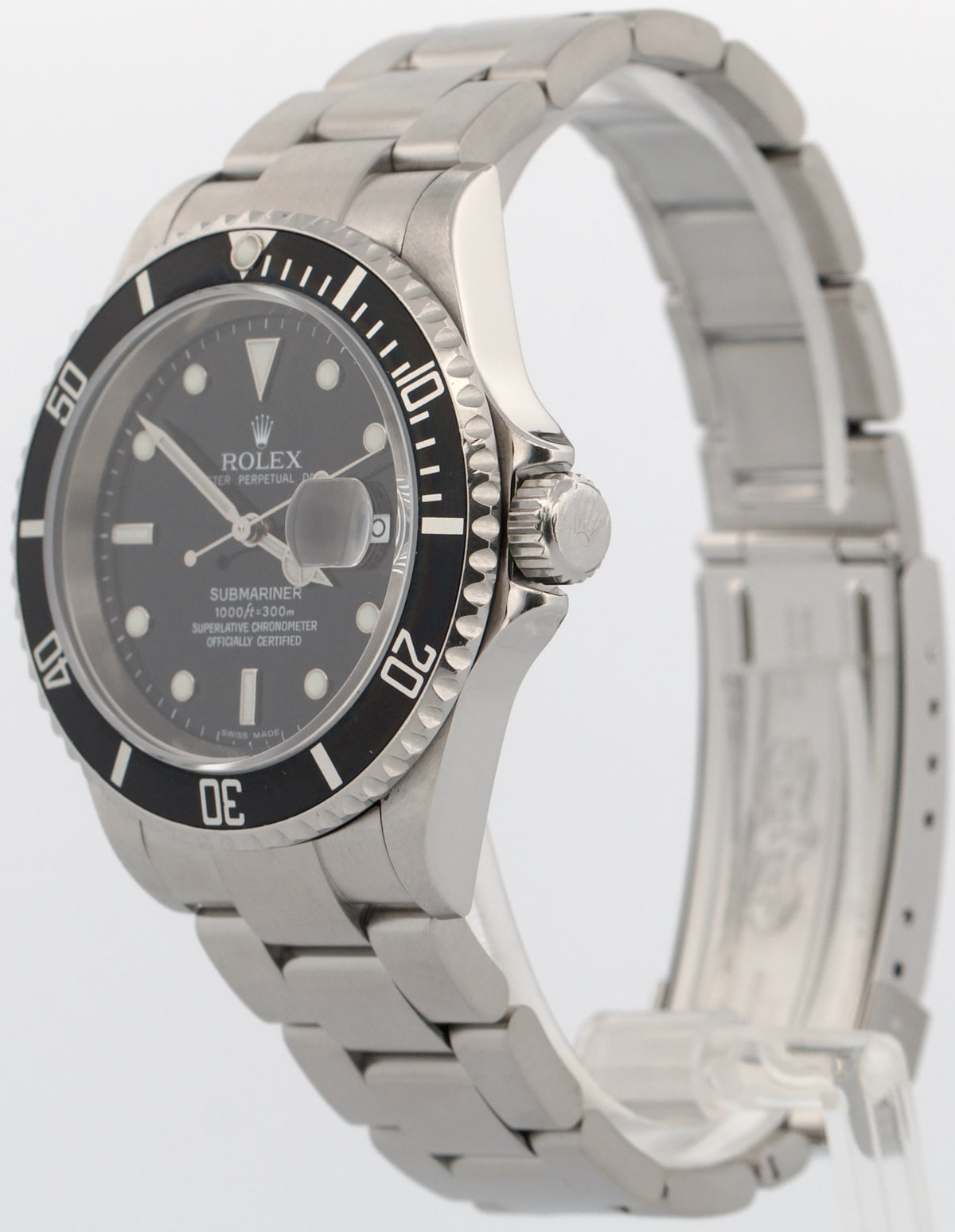 Rolex Submariner Date 16610 Black No-Holes Stainless Steel 40mm Oyster Watch