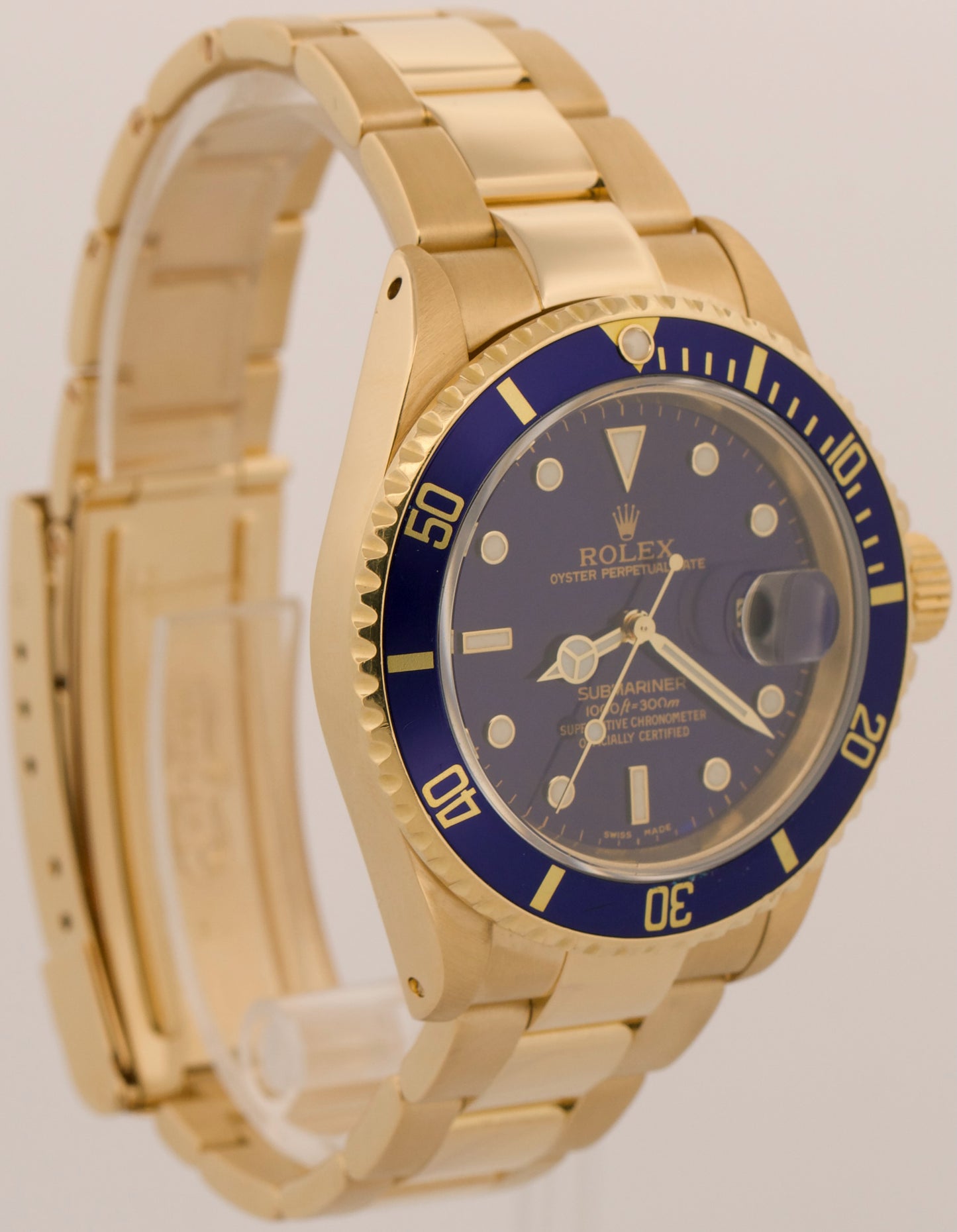 Rolex Submariner Date BLUE 18K Yellow Gold Oyster Automatic 40mm 16618 Watch BOX