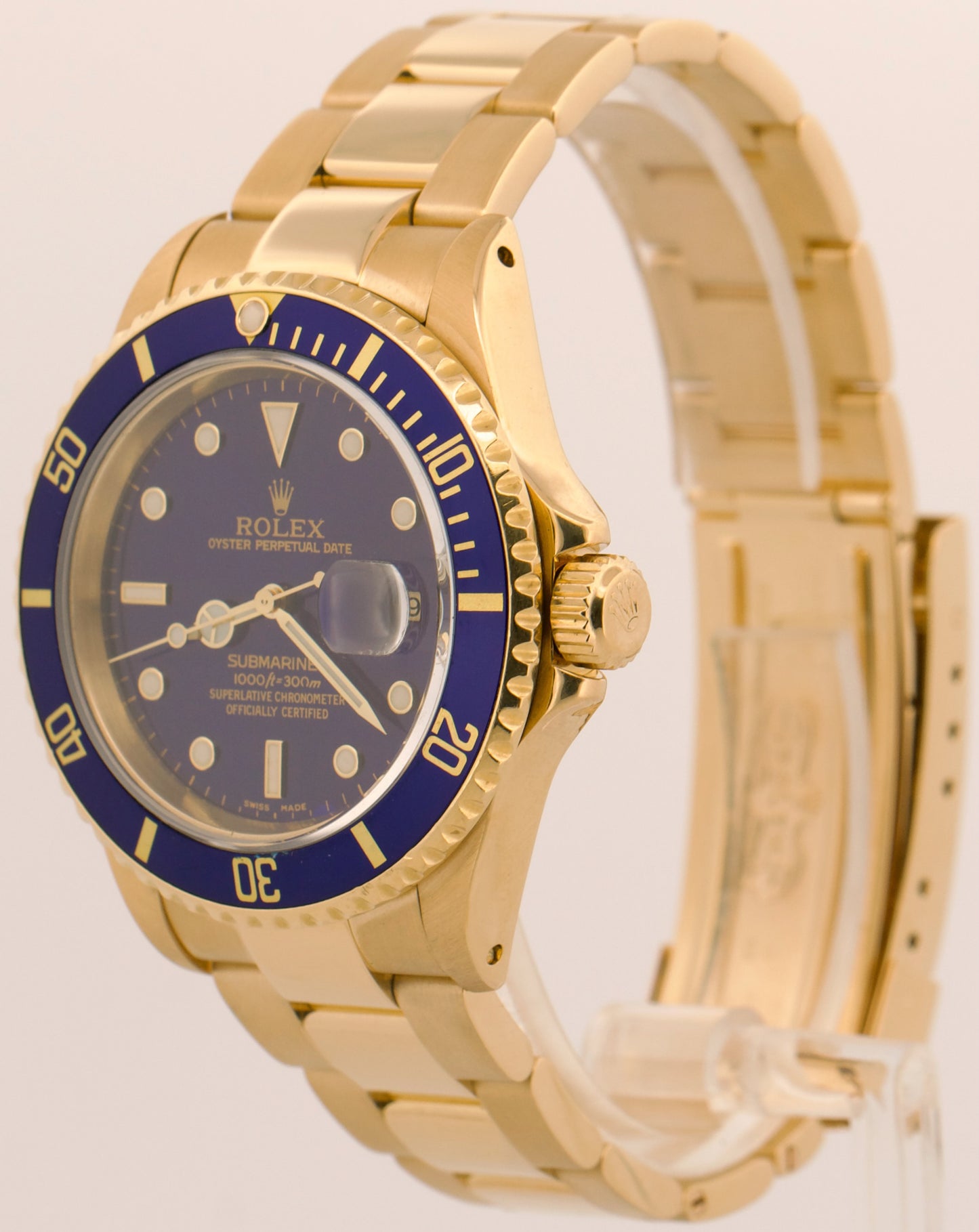 Rolex Submariner Date BLUE 18K Yellow Gold Oyster Automatic 40mm 16618 Watch BOX