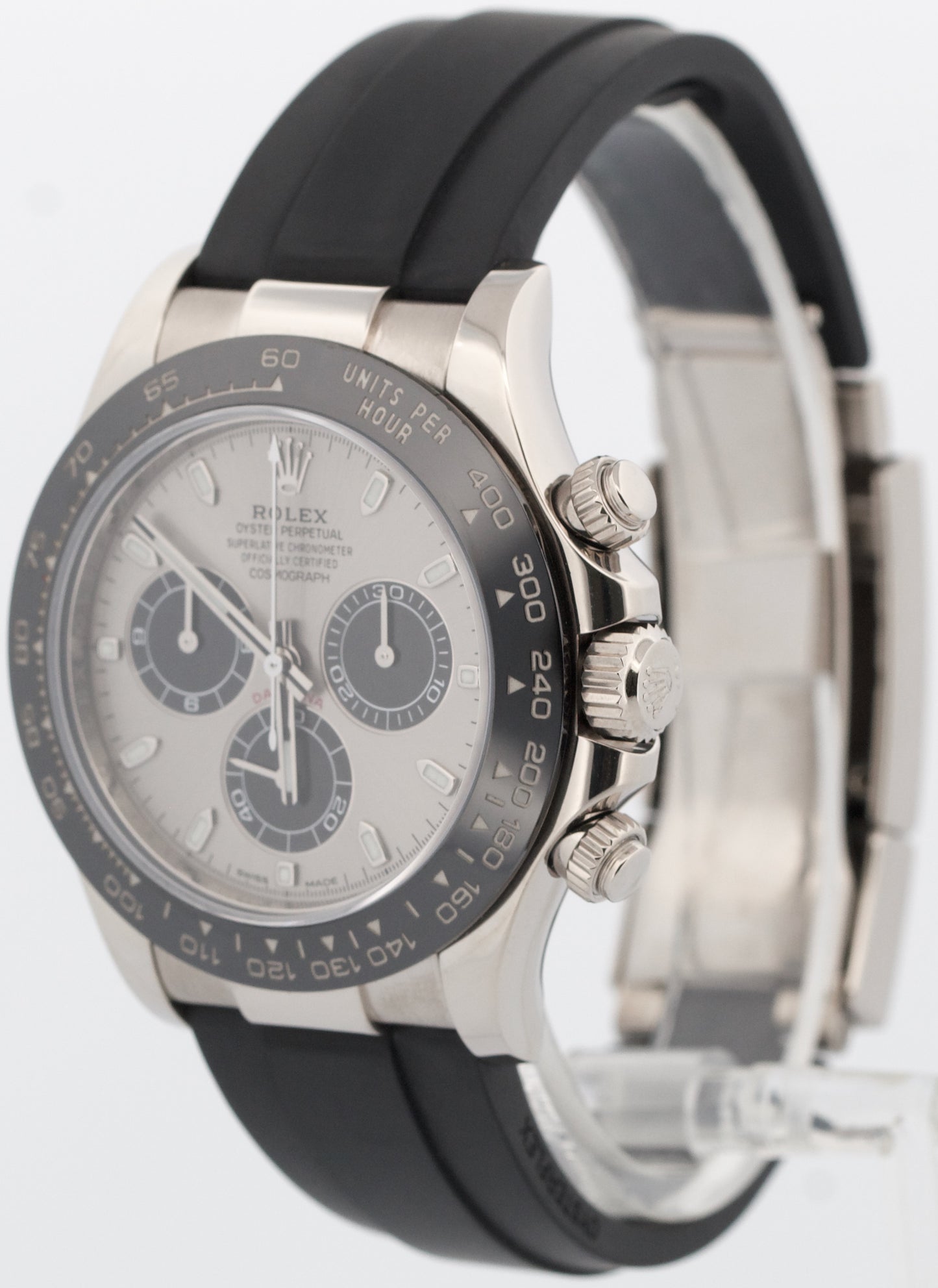 Rolex Daytona SILVER GHOST 18K White Gold OYSTERFLEX Rubber 40mm 116519 LN BOX