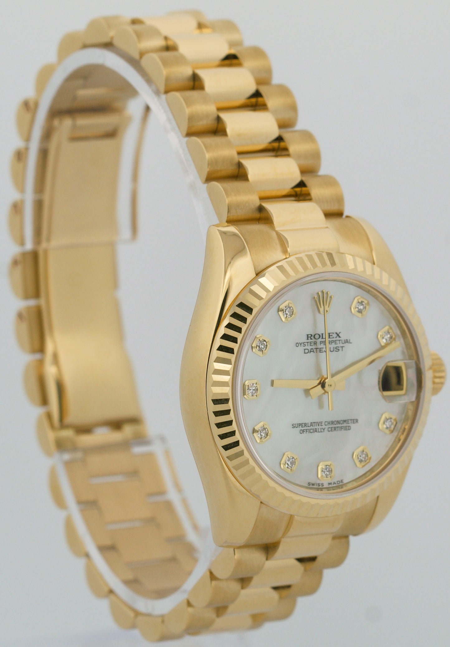PAPERS Ladies Rolex DateJust President FACTORY MOP DIAMOND 18K 31mm 178278 BOX