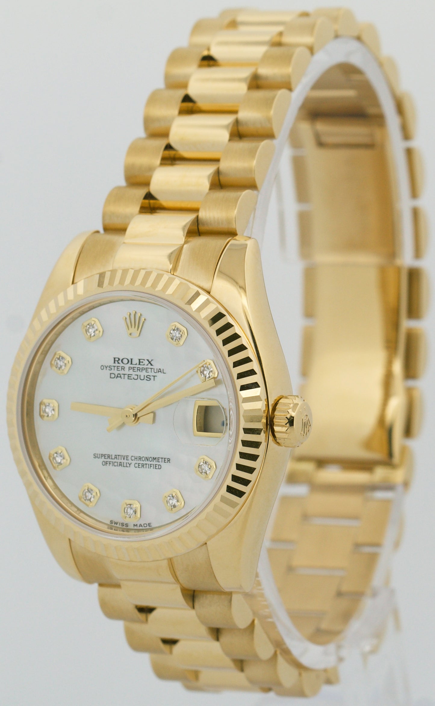 PAPERS Ladies Rolex DateJust President FACTORY MOP DIAMOND 18K 31mm 178278 BOX