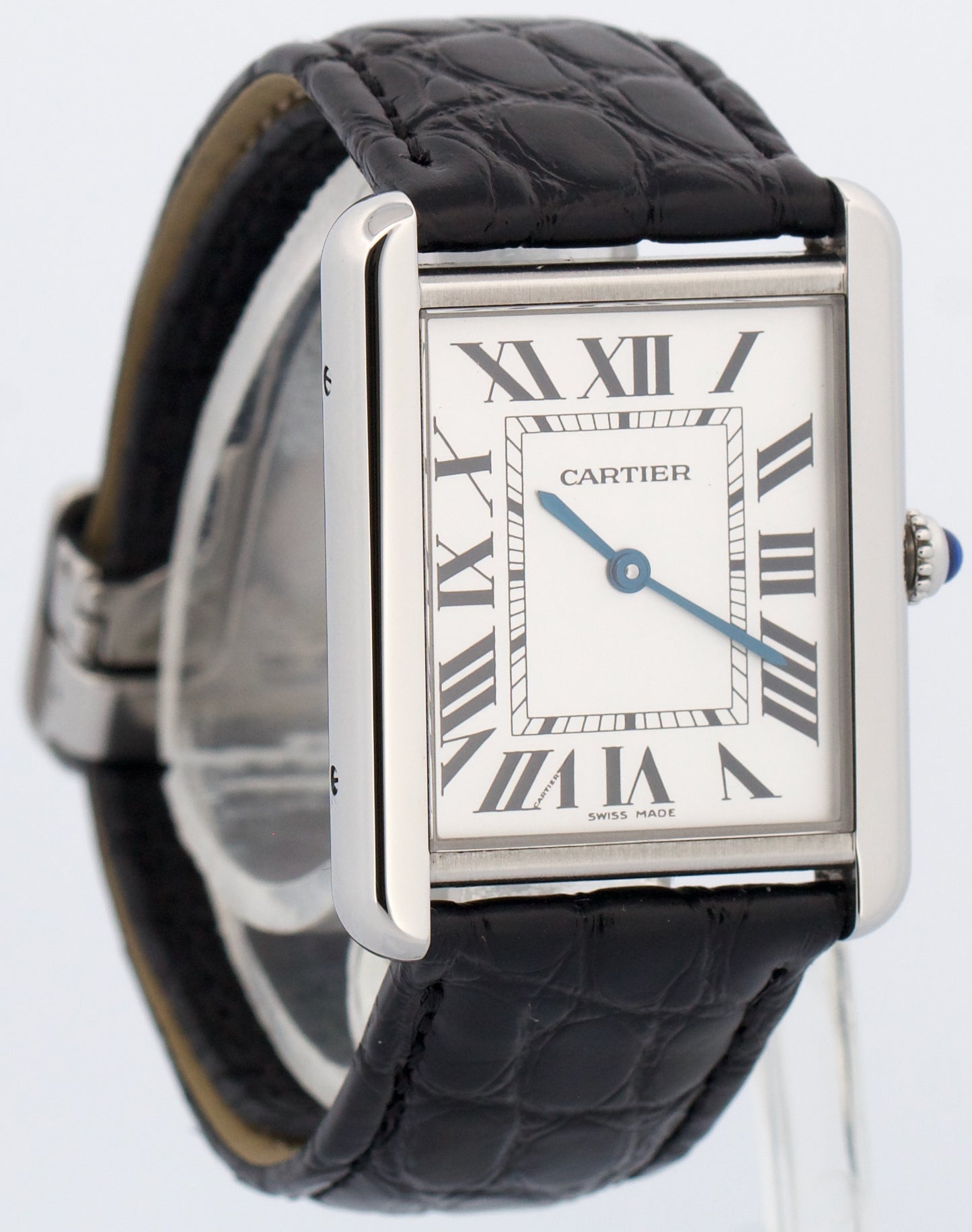 Cartier Tank Solo Stainless Steel SILVER Roman Quartz 2715 W1018355 Leather 27mm