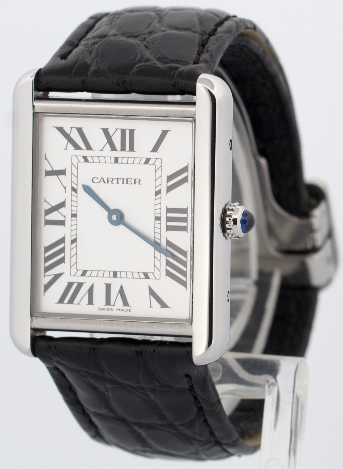Cartier Tank Solo Stainless Steel SILVER Roman Quartz 2715 W1018355 Leather 27mm