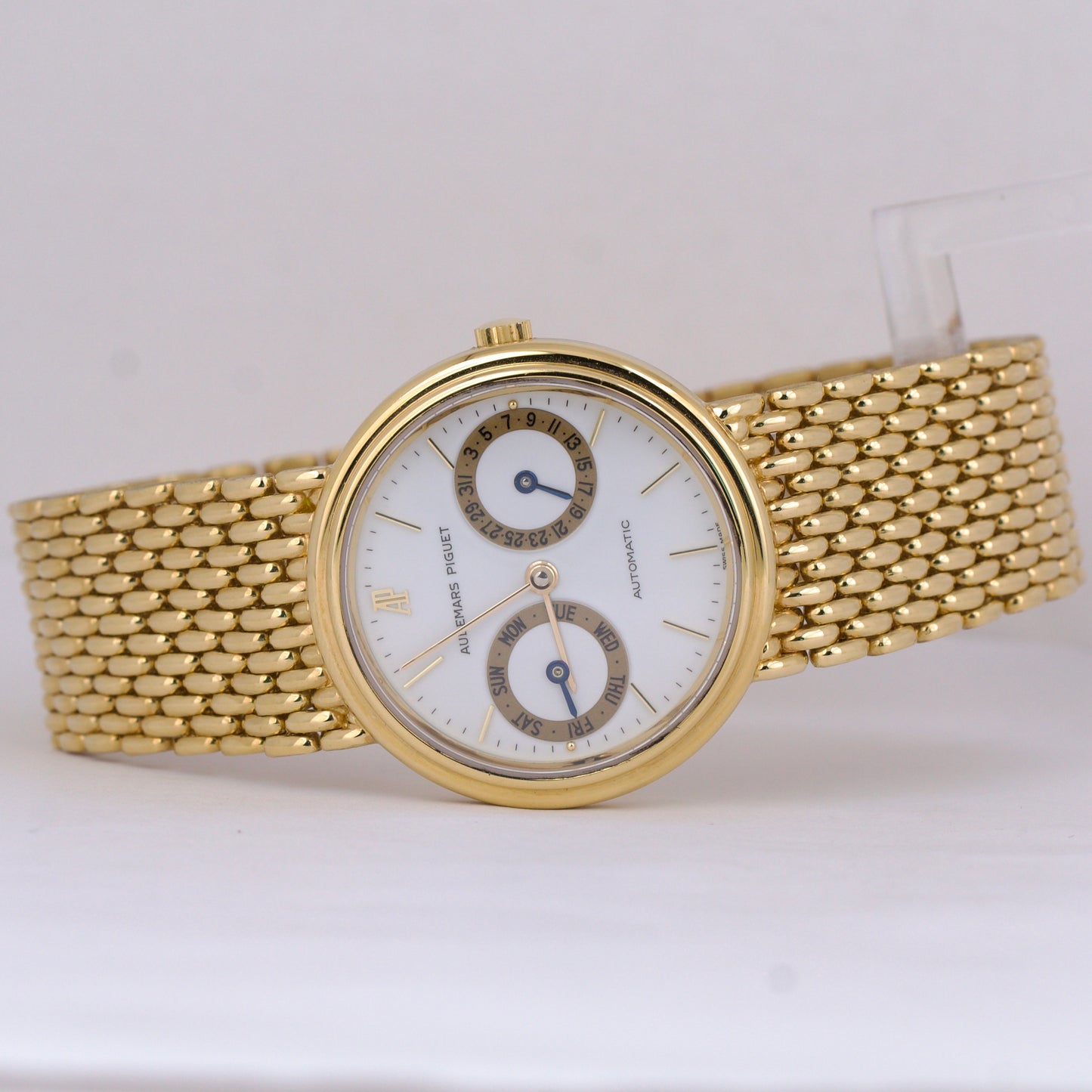 Audemars Piguet Day-Date OWL 33mm White 18K Yellow Gold Automatic Watch 25574BA