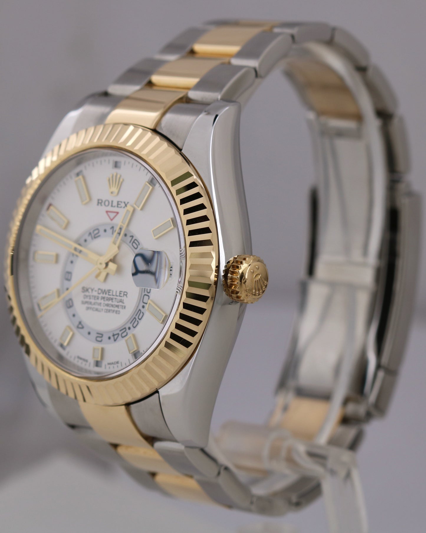 MINT 2019 PAPERS Rolex Sky-Dweller WHITE 18K Gold Steel 42mm OYSTER 326933 BOX