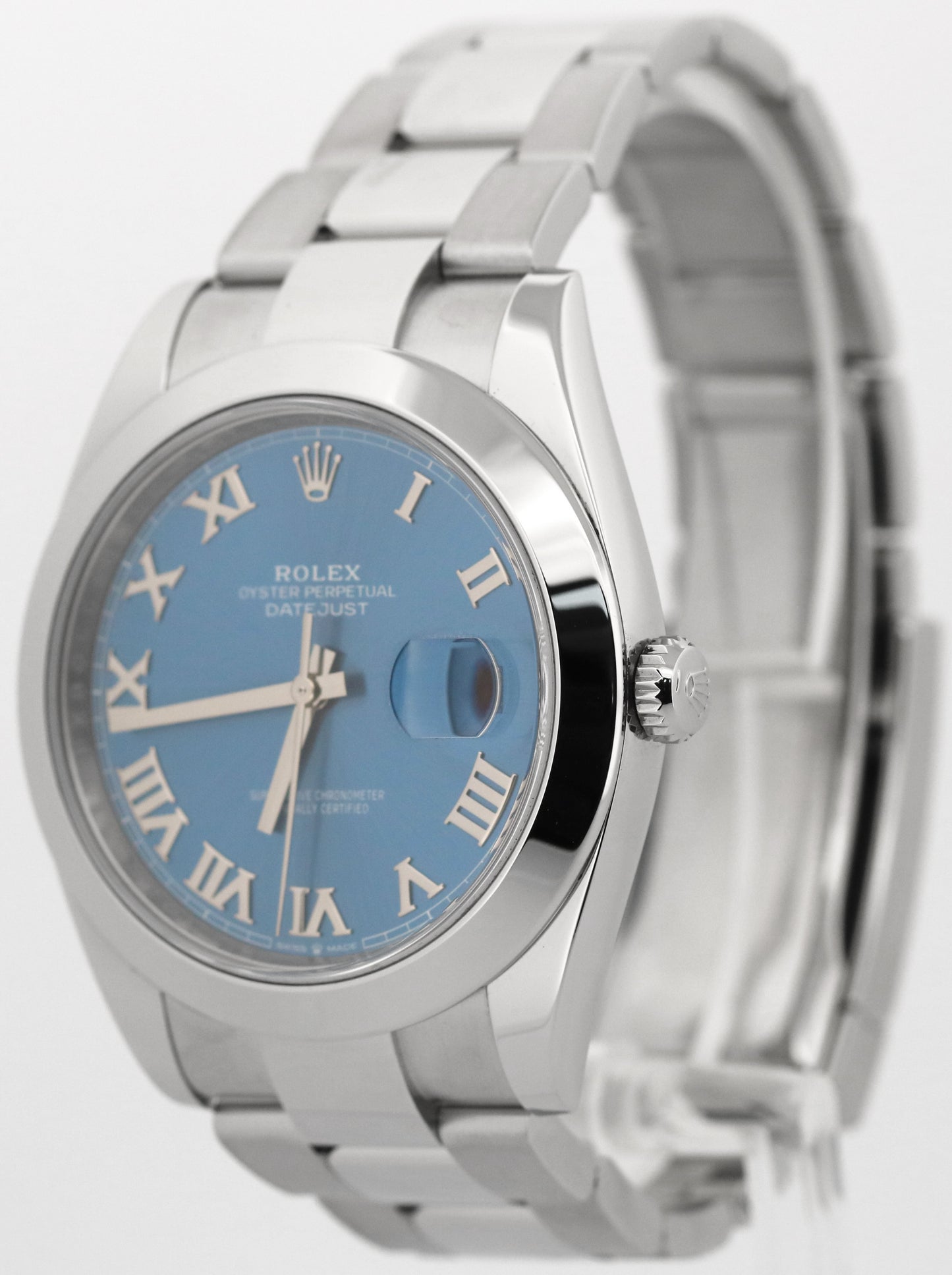 Rolex DateJust 41mm AZZURRO BLUE ROMAN Stainless Steel OYSTER Smooth 126300 BOX