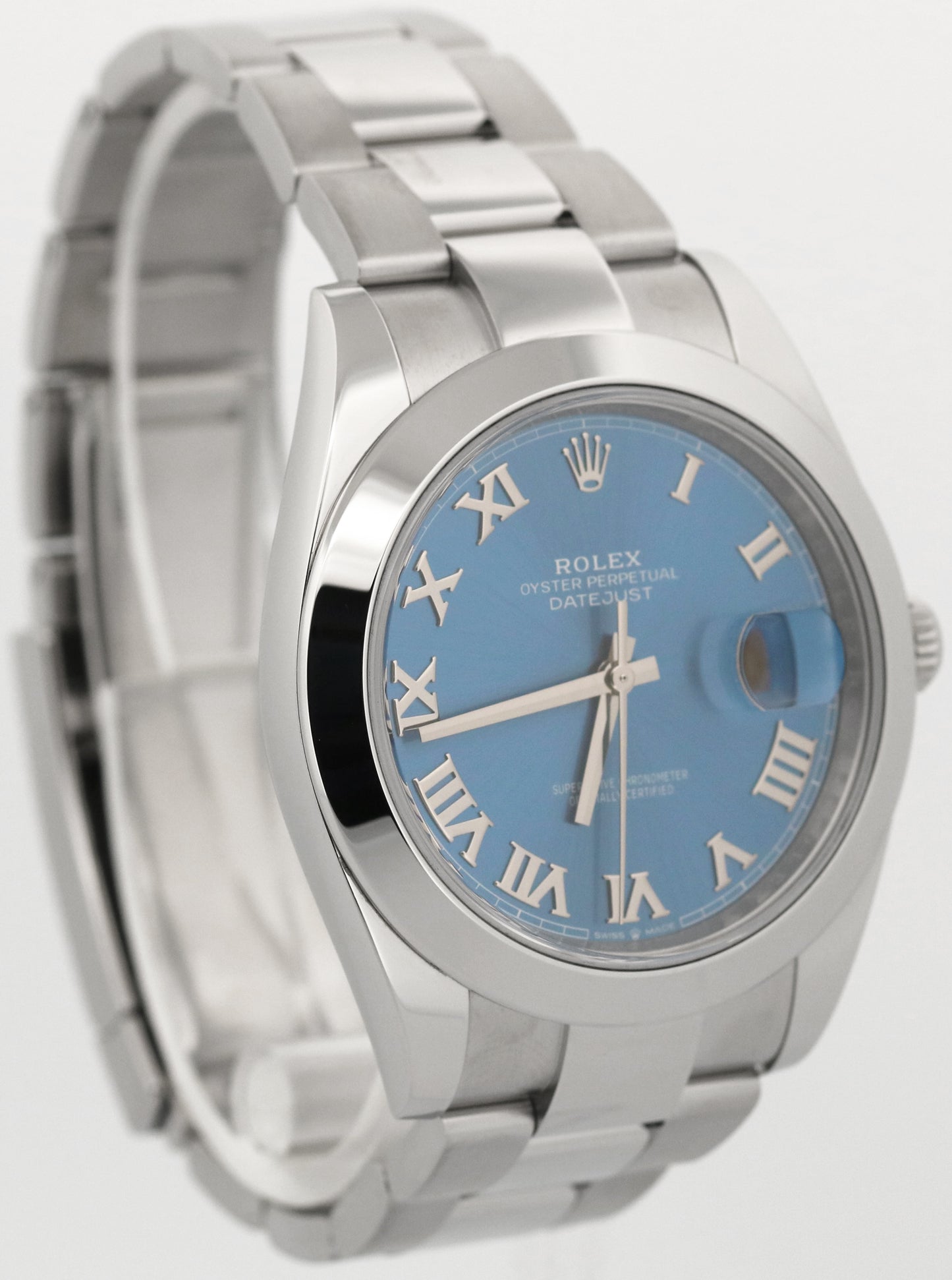 Rolex DateJust 41mm AZZURRO BLUE ROMAN Stainless Steel OYSTER Smooth 126300 BOX