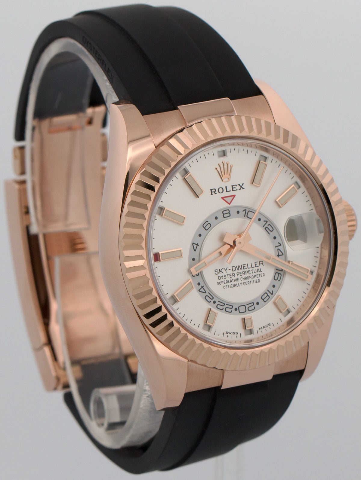 2022 Rolex Sky-Dweller 326235 White 18K Rose Gold Oysterflex 42mm Box Papers