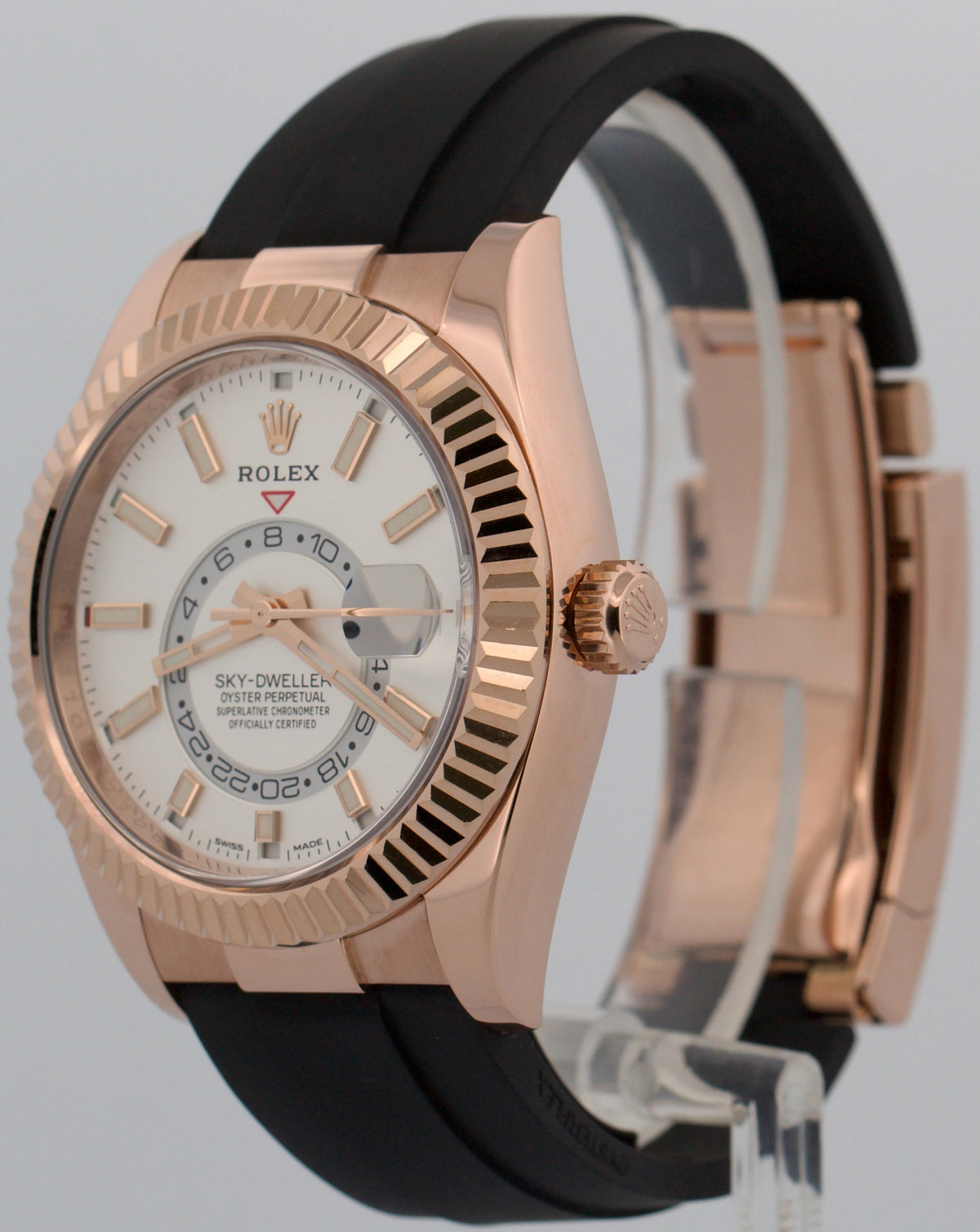 2022 Rolex Sky-Dweller 326235 White 18K Rose Gold Oysterflex 42mm Box Papers