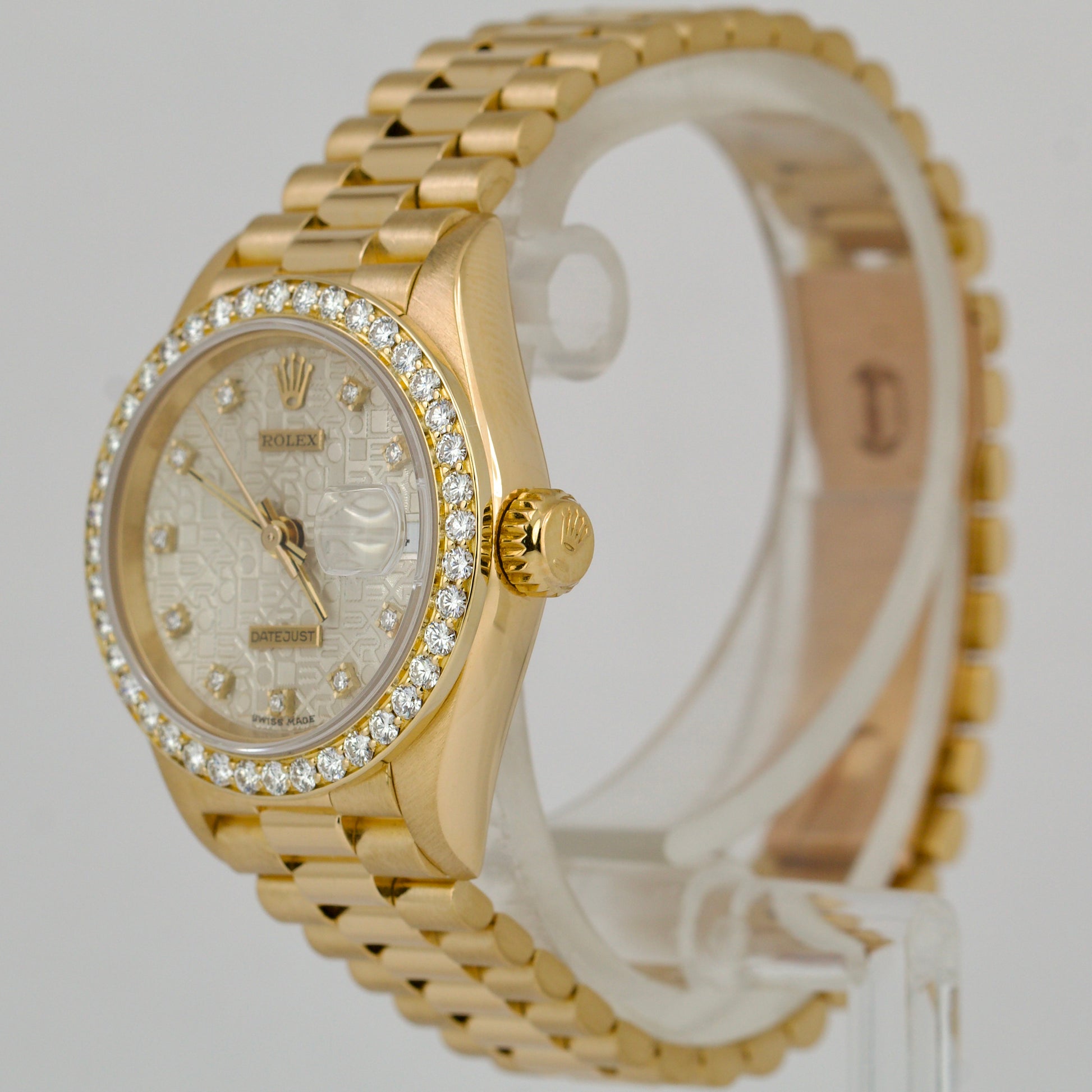 18k yellow gold and diamond ladies Oyster Perpetual Datejust Rolex 26 mm  watch with diamond and sapphire - Antique Appraisers Auctioneers