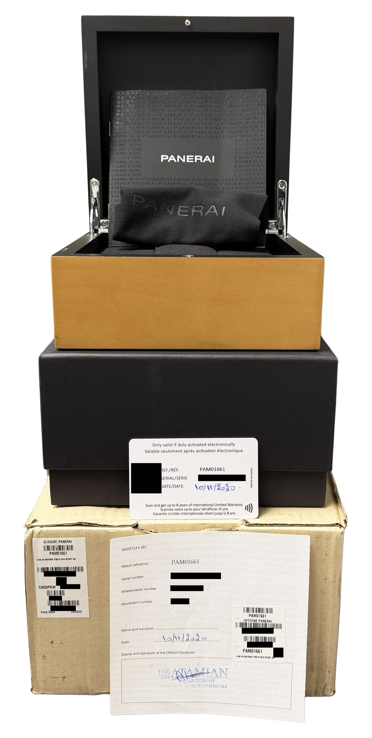 2020 Panerai Luminor Marina PAM01661 Carbotech Black Blue 44mm Watch Box Papers