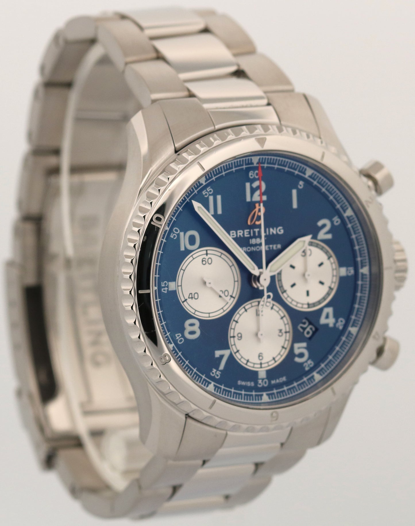 PAPERS Breitling Aviator B01 Chronograph BLUE Stainless Steel 43mm AB0119 BOX