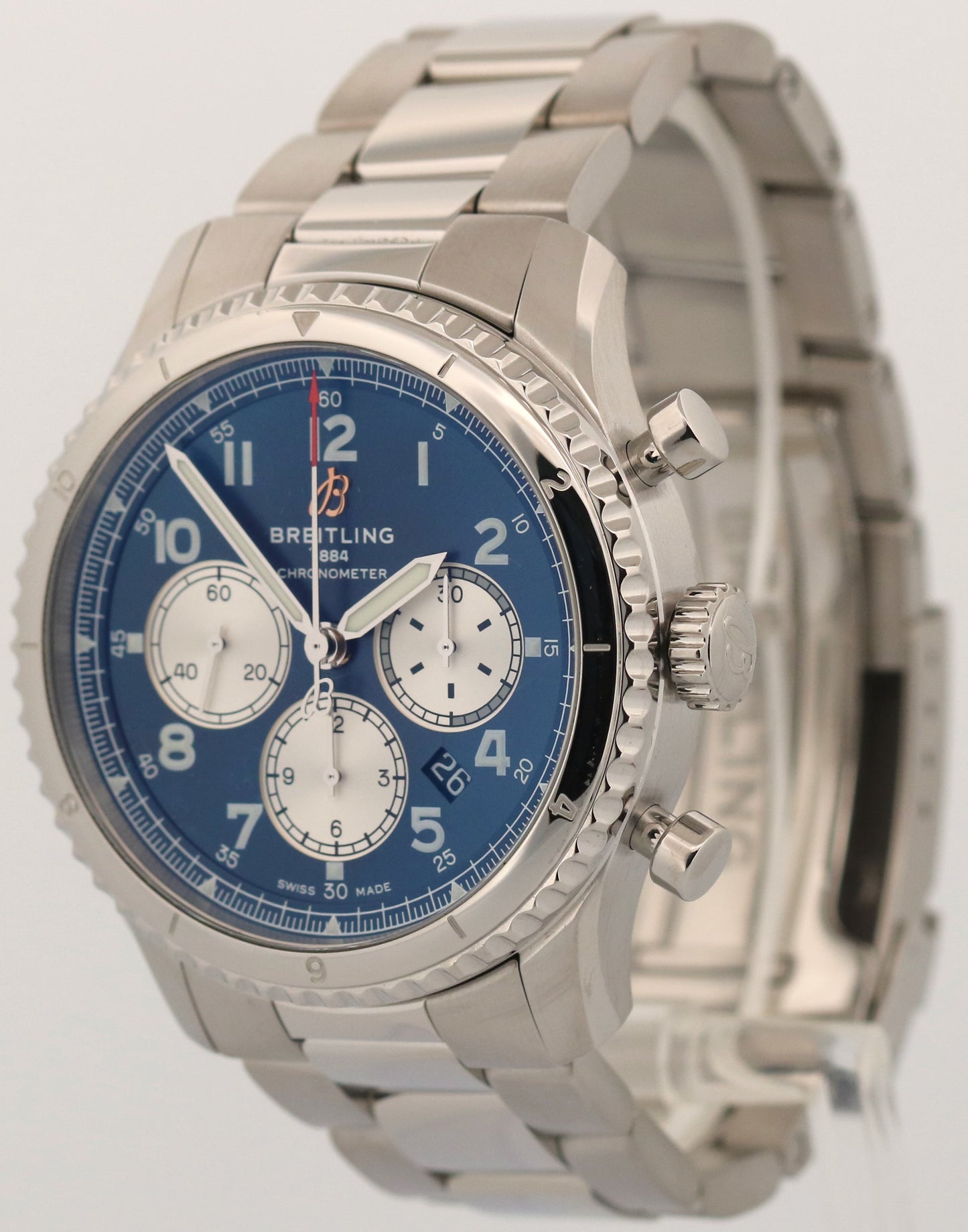 PAPERS Breitling Aviator B01 Chronograph BLUE Stainless Steel 43mm AB0119 BOX