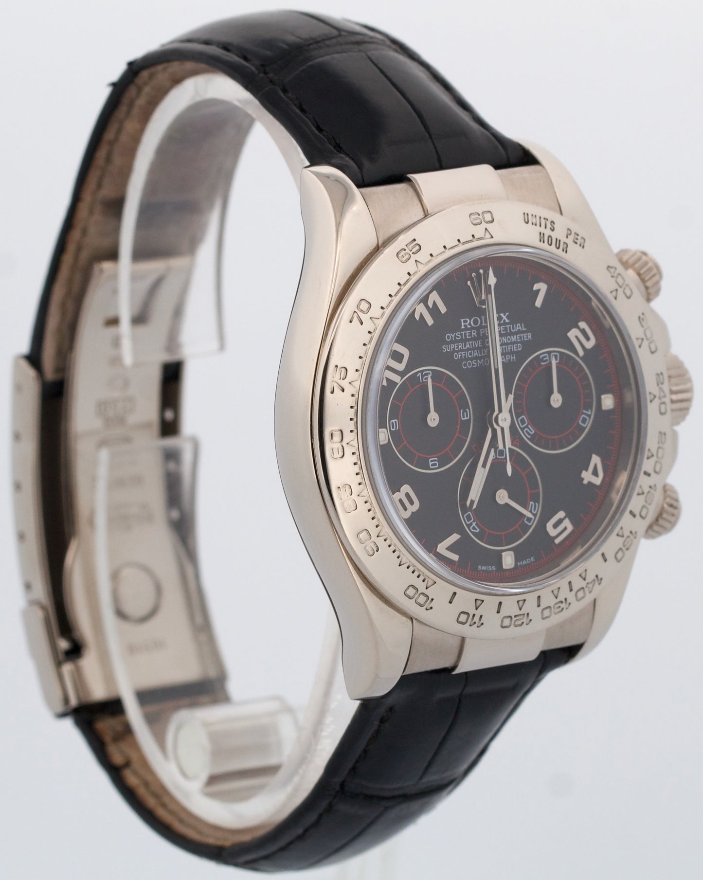 Rolex Daytona Cosmograph BLACK ARABIC RACING 18K White Gold LEATHER Watch 116519