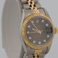1986 Ladies Rolex DateJust 69173 26mm Black Diamond 18K Gold Steel Jubilee Watch