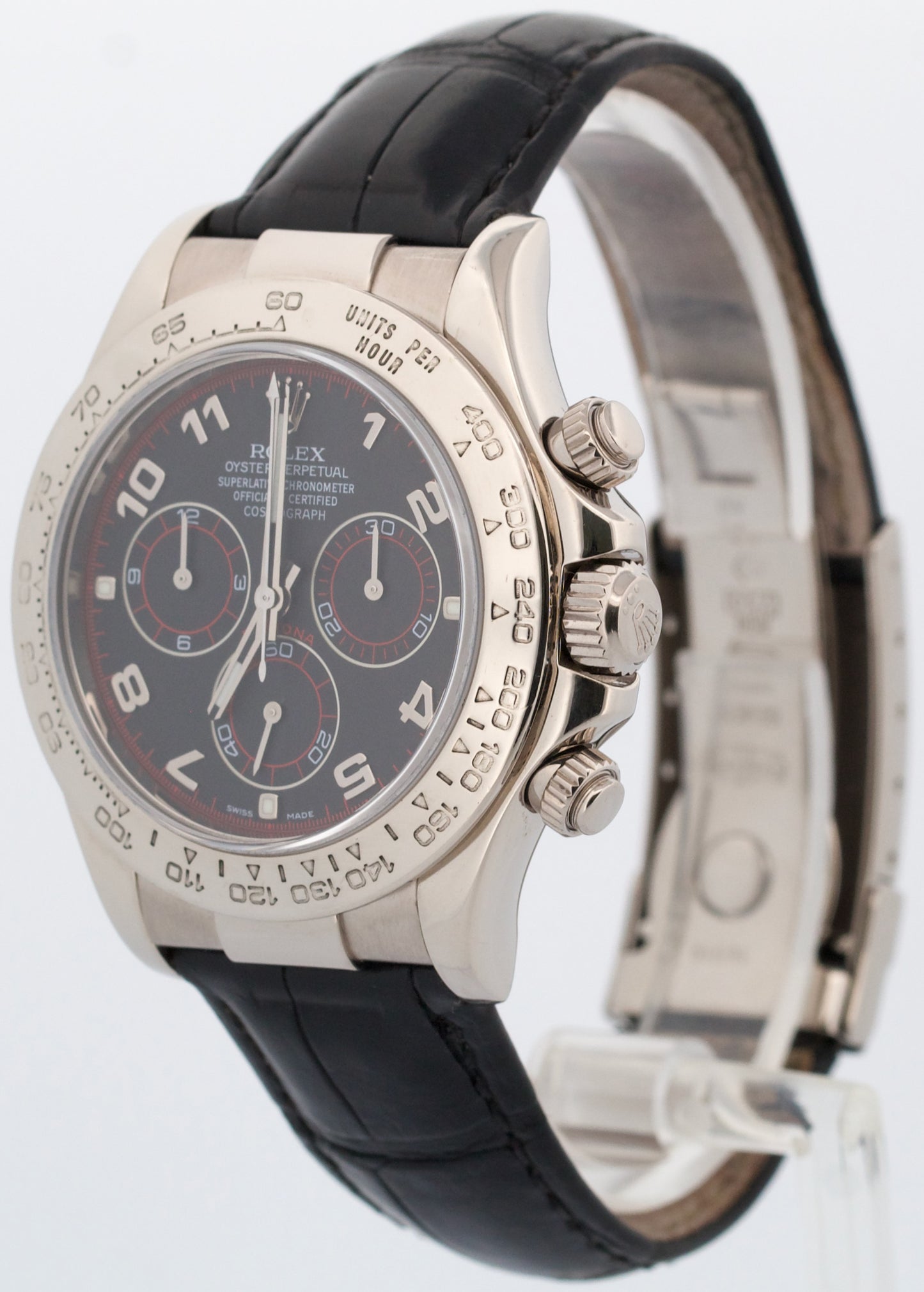 Rolex Daytona Cosmograph BLACK ARABIC RACING 18K White Gold LEATHER Watch 116519
