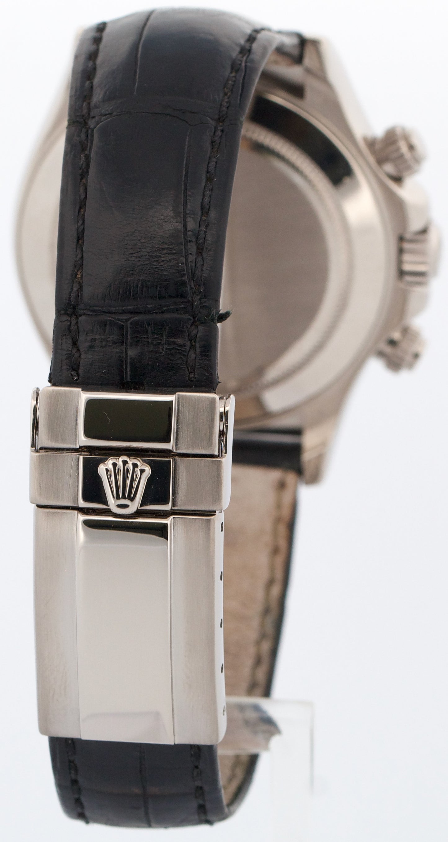 Rolex Daytona Cosmograph BLACK ARABIC RACING 18K White Gold LEATHER Watch 116519