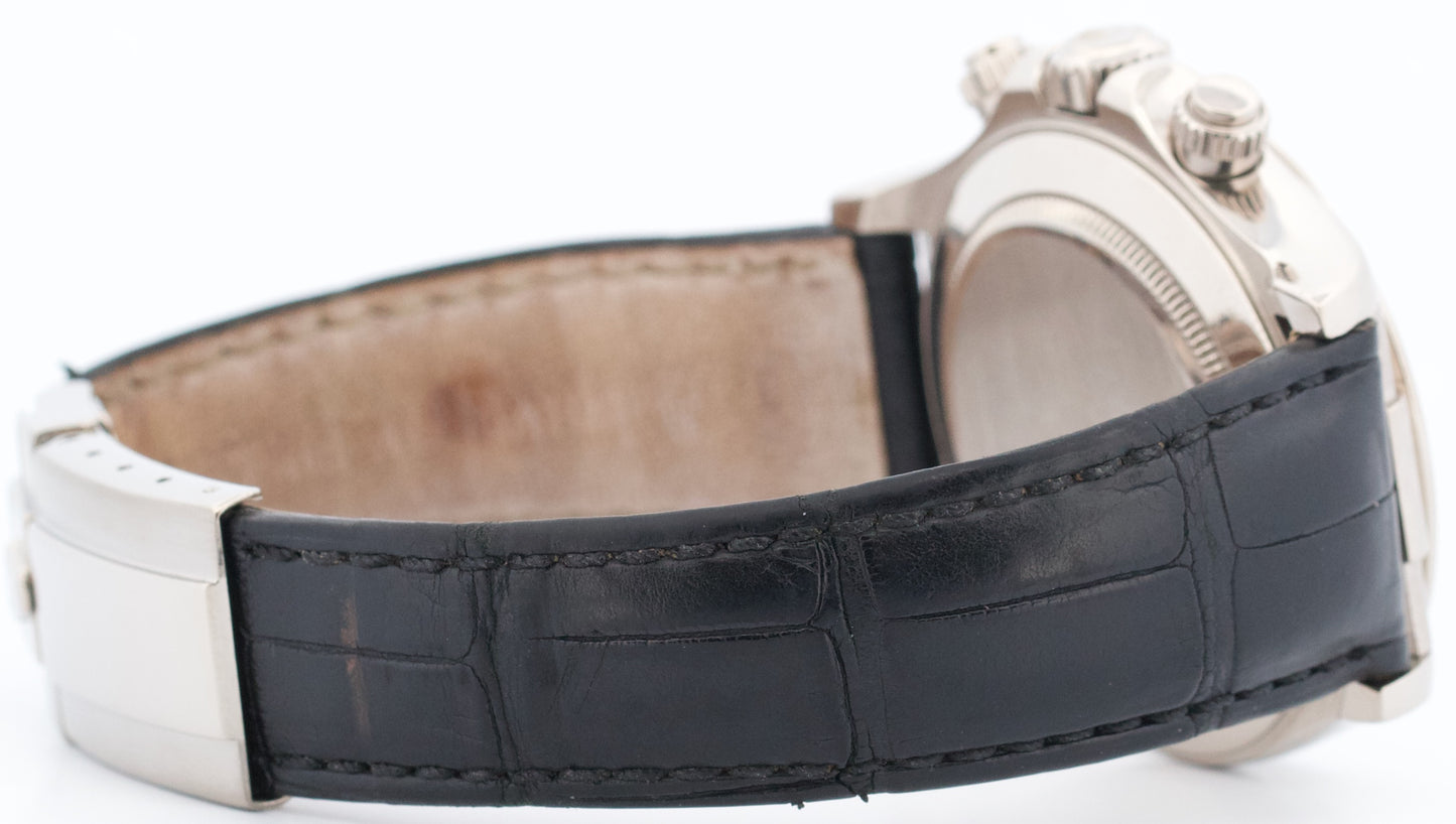 Rolex Daytona Cosmograph BLACK ARABIC RACING 18K White Gold LEATHER Watch 116519