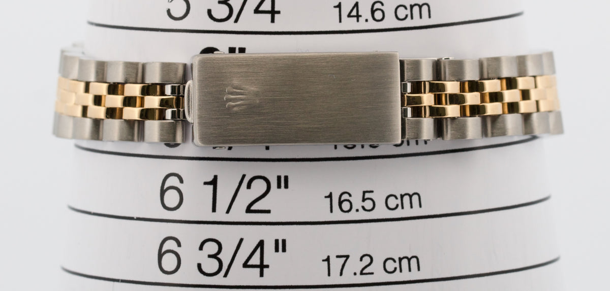 1986 Ladies Rolex DateJust 69173 26mm Black Diamond 18K Gold Steel Jubilee Watch