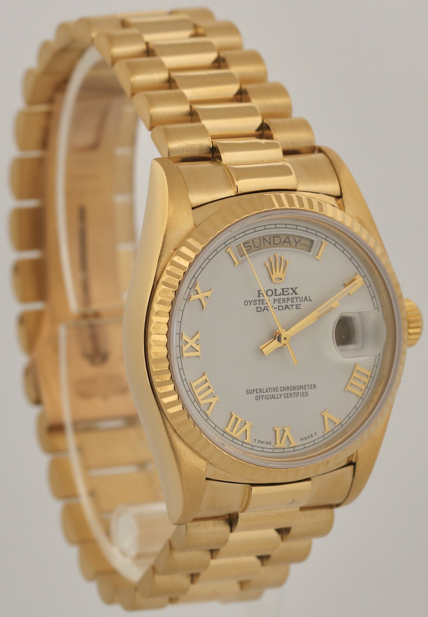 1986 Rolex Day-Date President WHITE ROMAN 36mm 18K Yellow Gold 18038 Watch