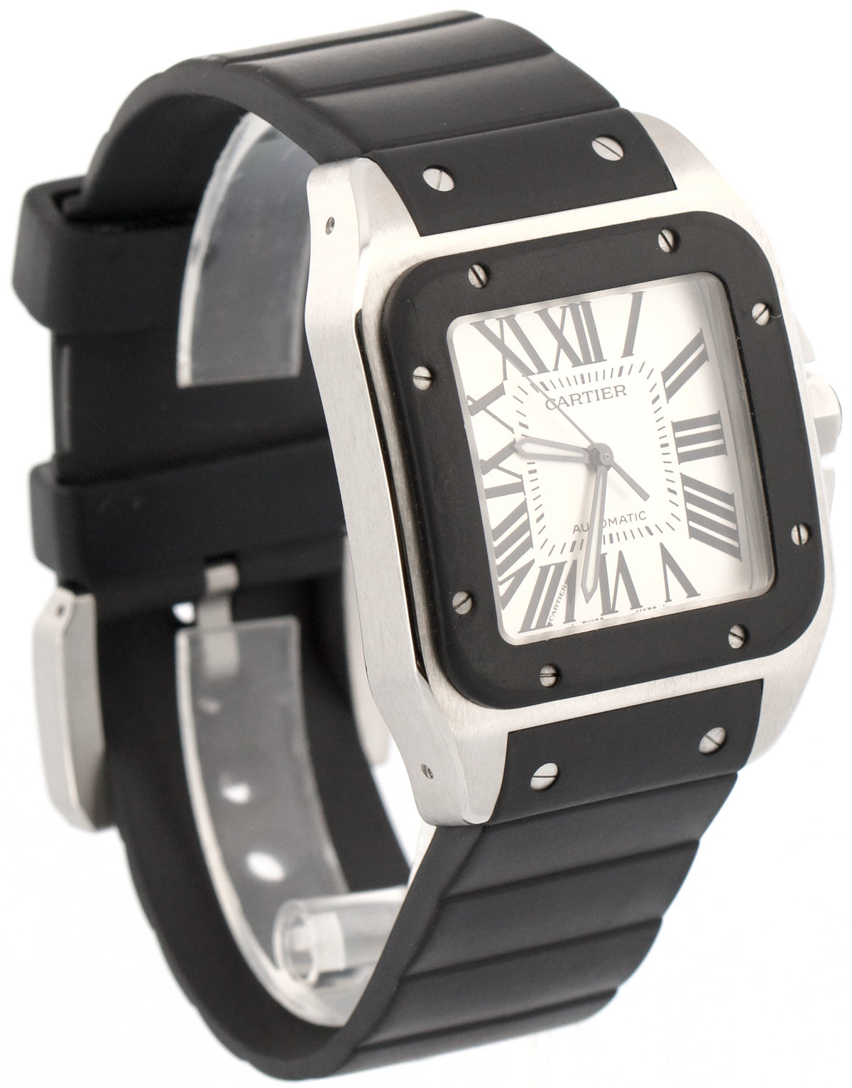 Cartier Santos 100 XL 2656 W20121U2 Black Rubber Stainless Steel 38mm Watch