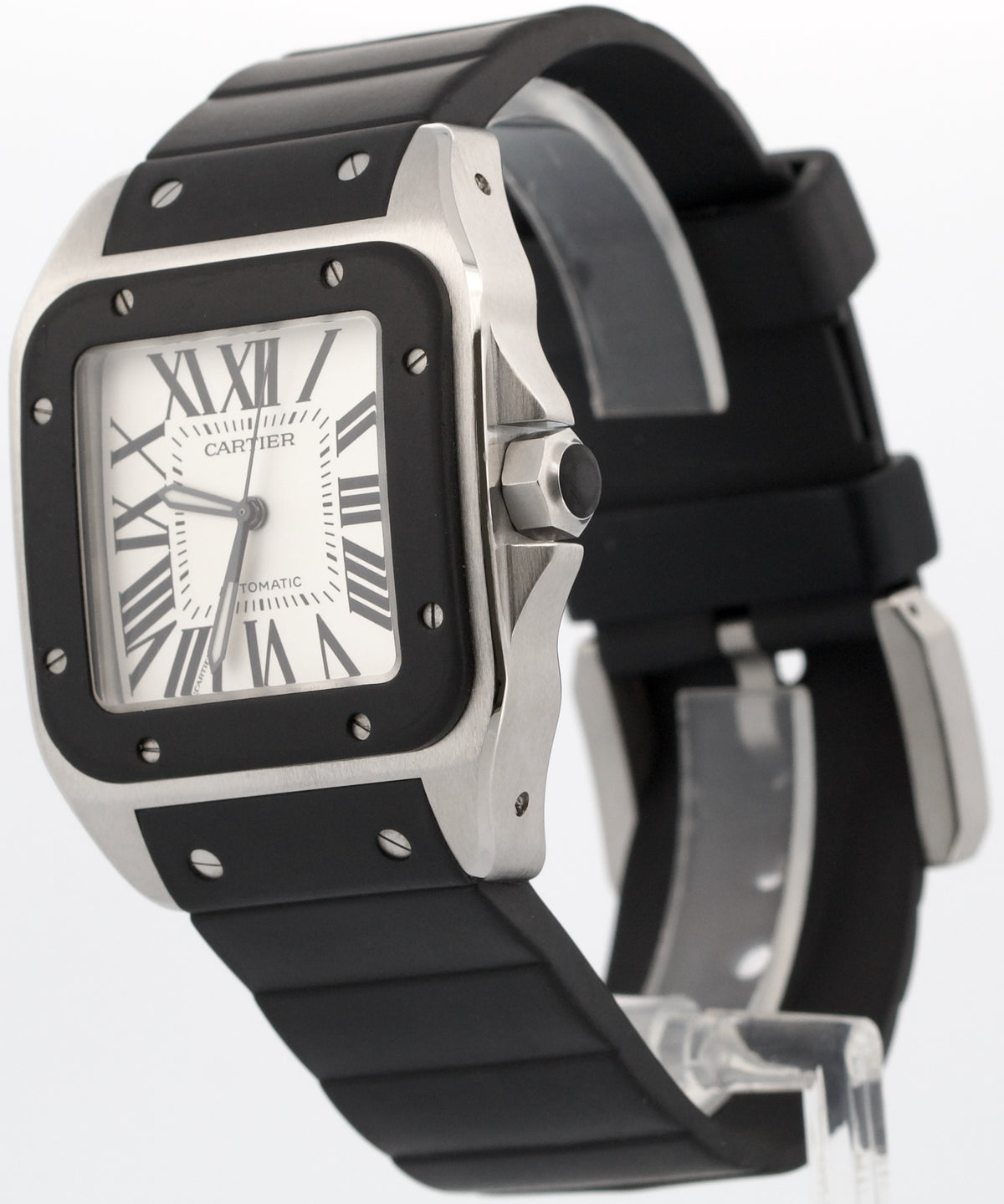Cartier Santos 100 XL 2656 W20121U2 Black Rubber Stainless Steel 38mm Watch