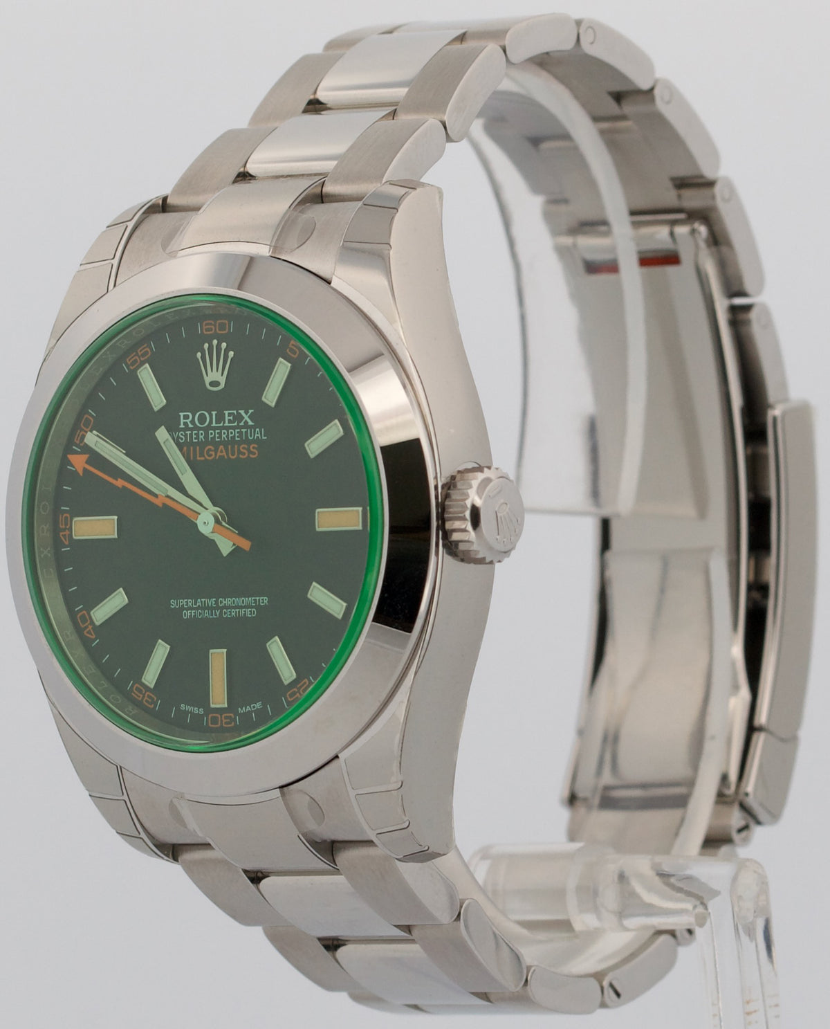 New Stickered 2021 Rolex Milgauss 116400 GV Black Green 40mm Steel Box Papers