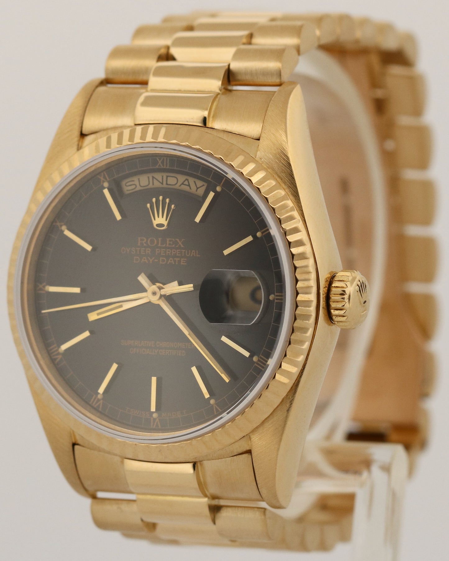 1984 Rolex Day-Date President BLACK 36mm 18K Yellow Gold Fluted 18038 Watch