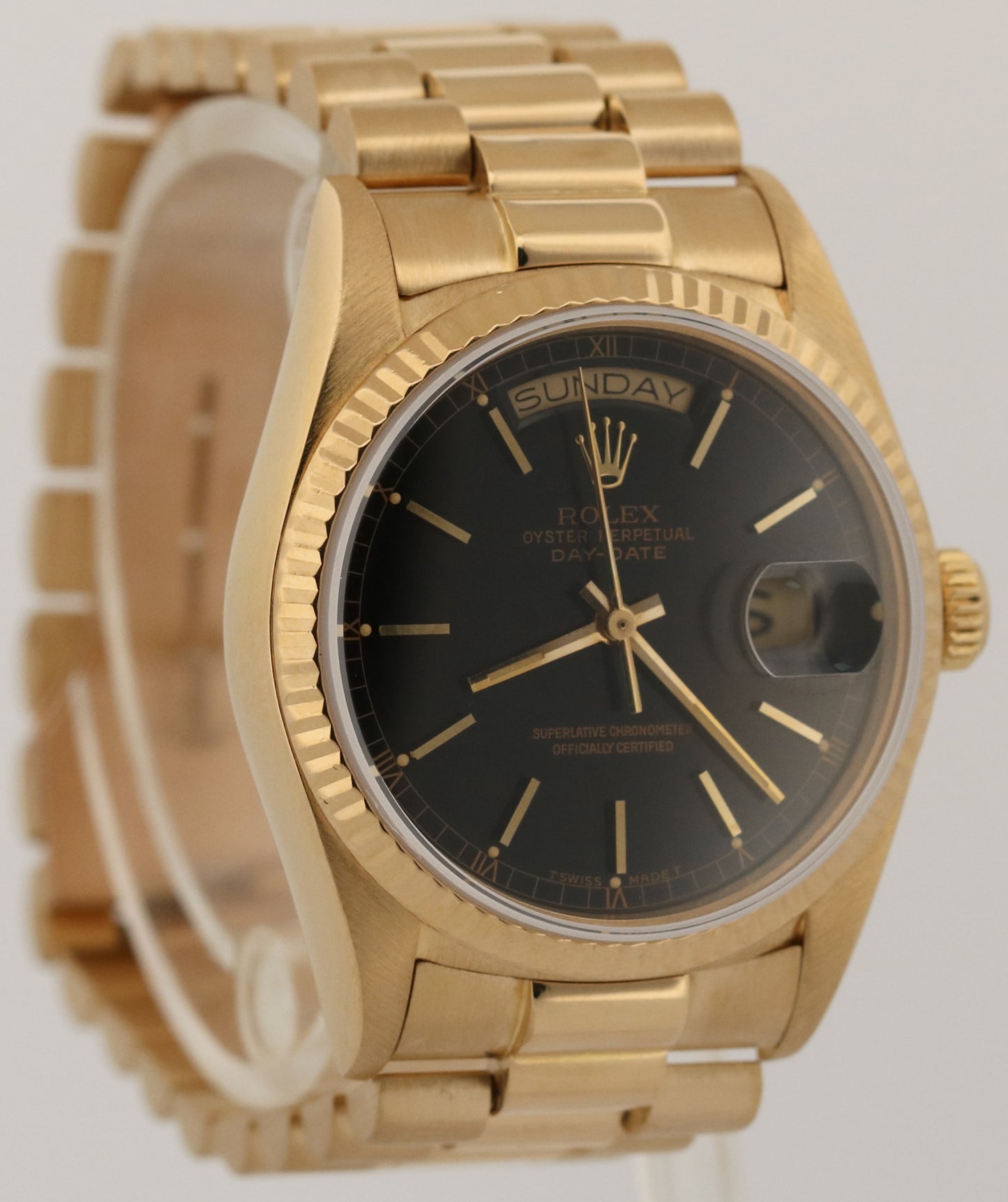 1984 Rolex Day-Date President BLACK 36mm 18K Yellow Gold Fluted 18038 Watch