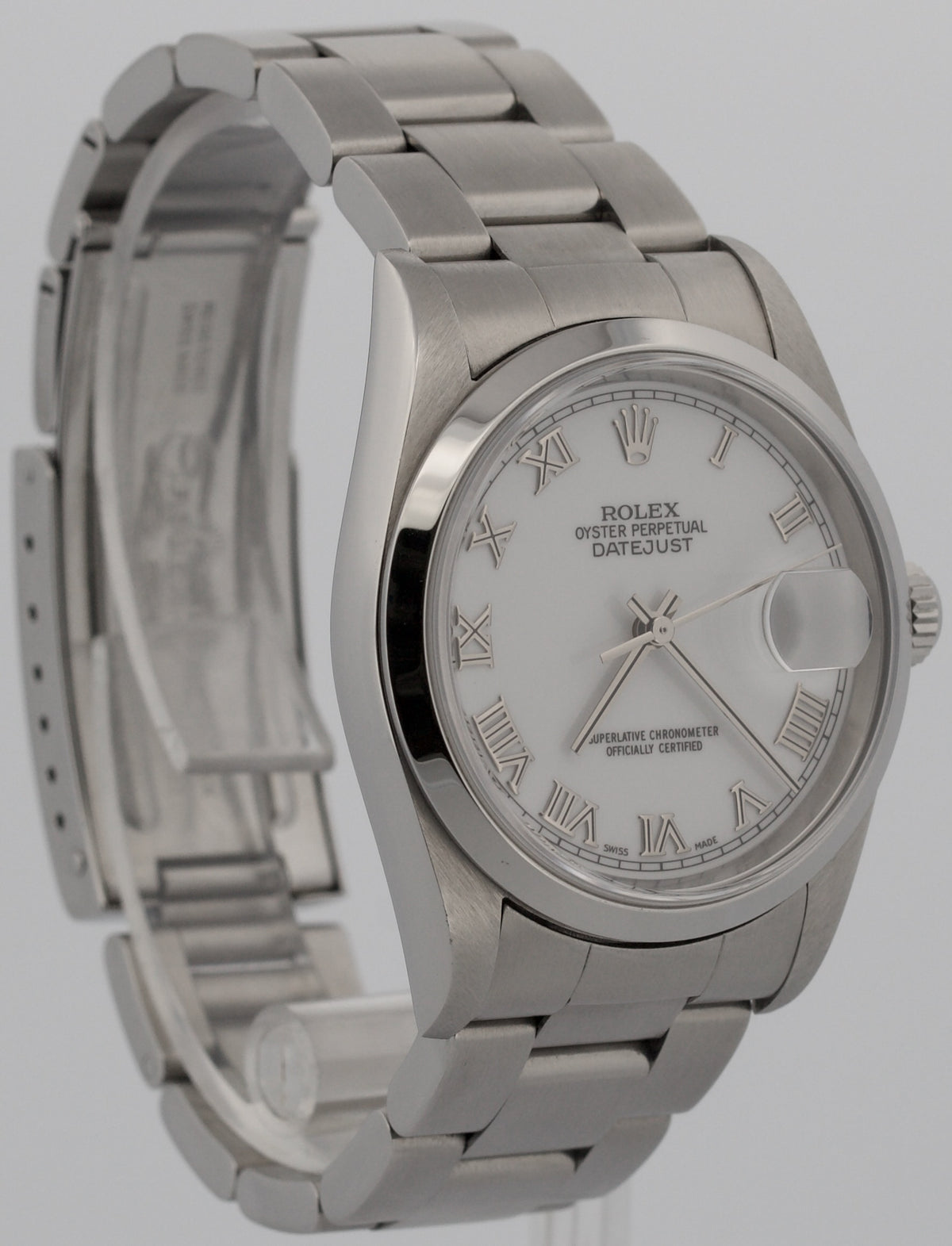 2004 Rolex DateJust 16200 White Roman Stainless Steel 36mm Oyster RSC Box Papers