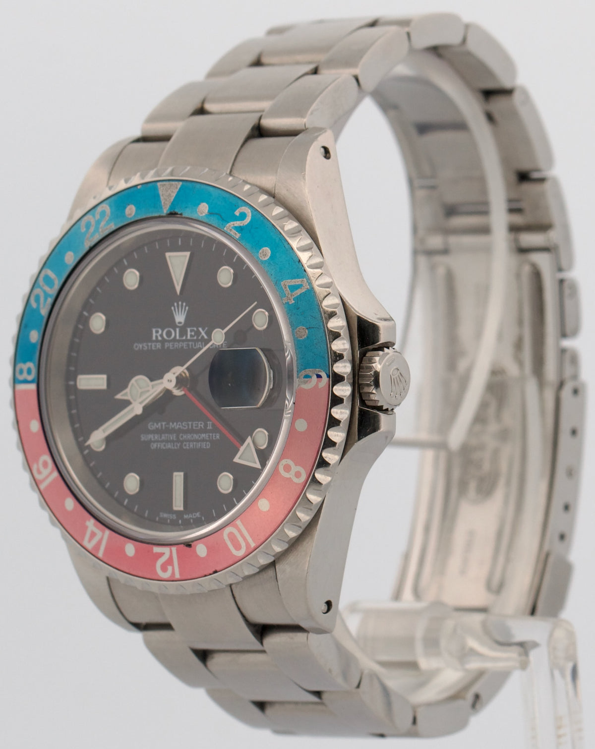 Rolex GMT-Master II 16710 40mm Faded Pepsi Red Blue Stainless Steel Oyster Watch