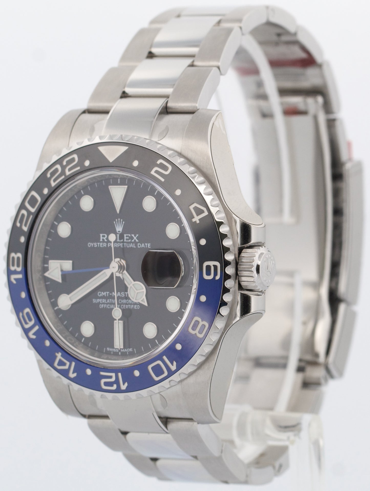 NOS STICKERED PAPERS Rolex GMT-Master II BATMAN Blue Steel 40mm 116710 B BOX